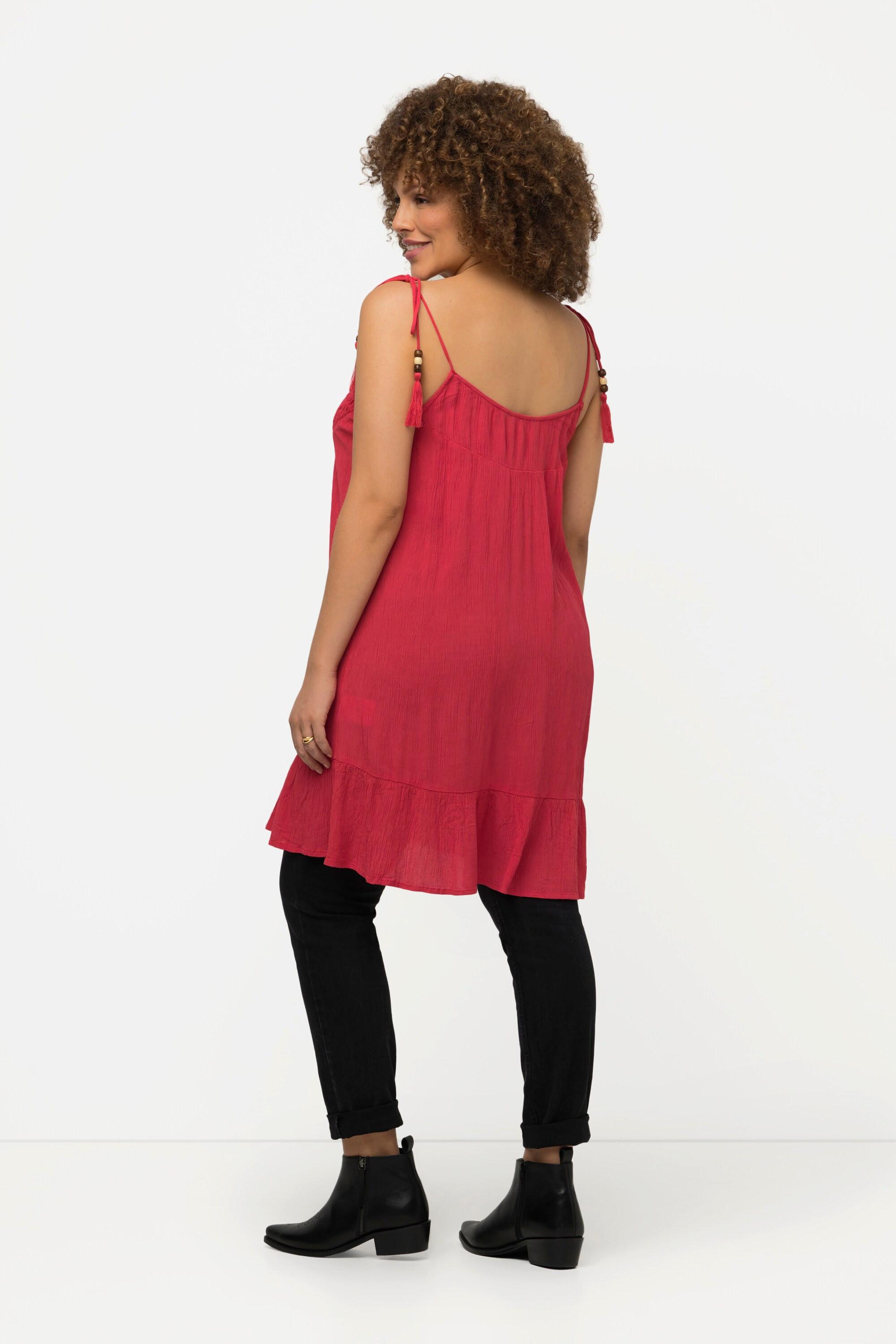 Ulla Popken Ärmelloses besticktes A-Linien Rüschen Rundhals Top