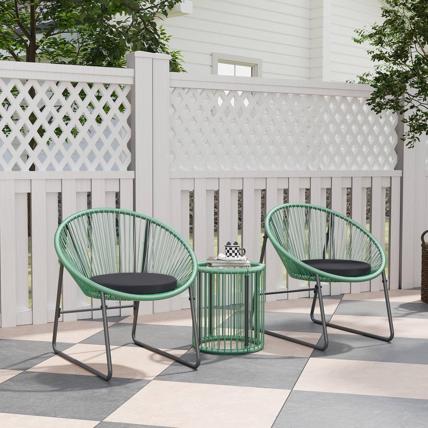 Northio Polyrattan Gartenmöbel Set, Outdoor Lounge Balkonmöbel für 2 Personen, 3-teilig Sitzgruppe mit 2 Stühle, Beistelltisch, Kissen, wetterfest Gartenlounge für Garten, Terrasse Balkon, Grün