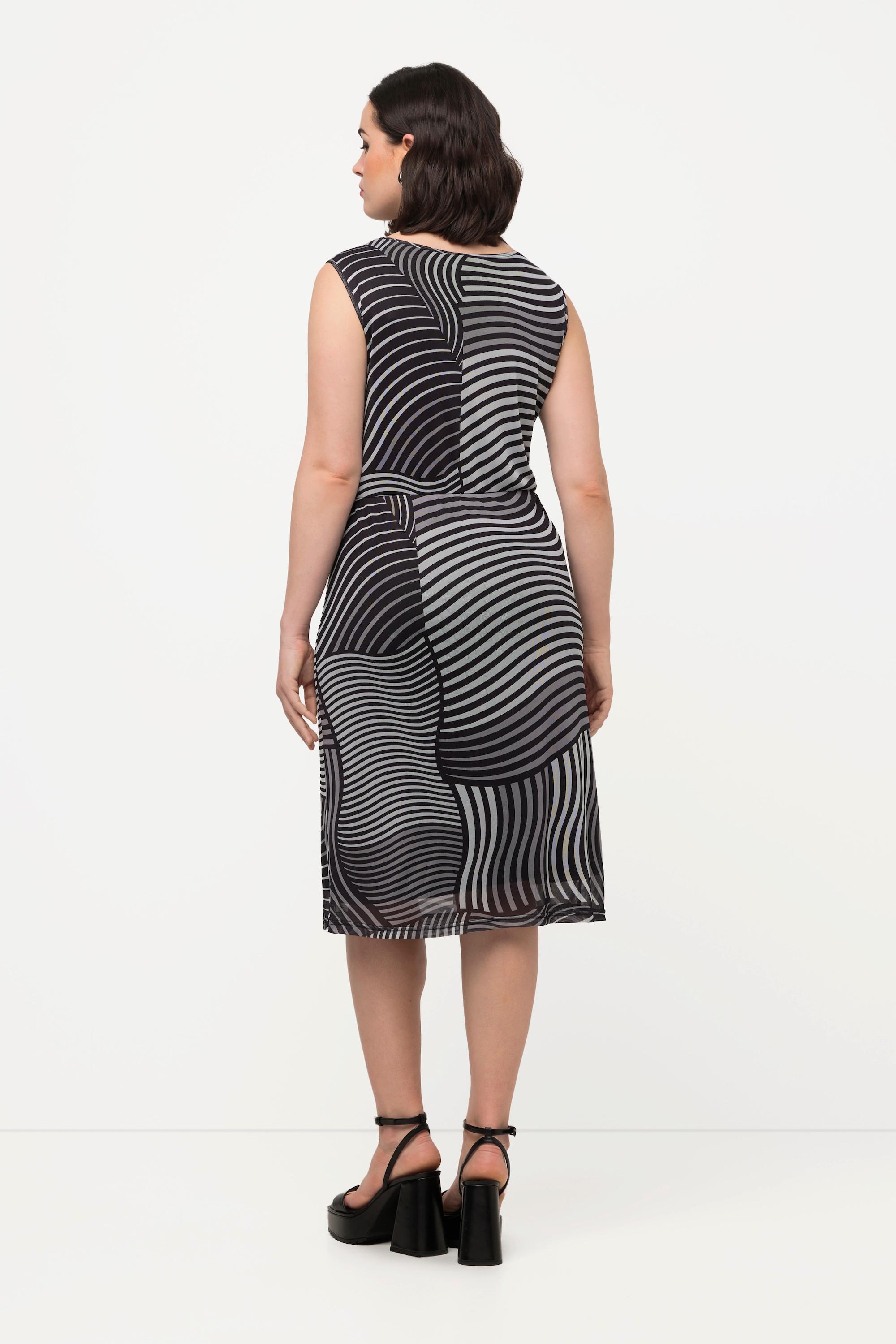 Ulla Popken Mesh Midikleid Grafischer Druck V-Ausschnitt Ärmellos
