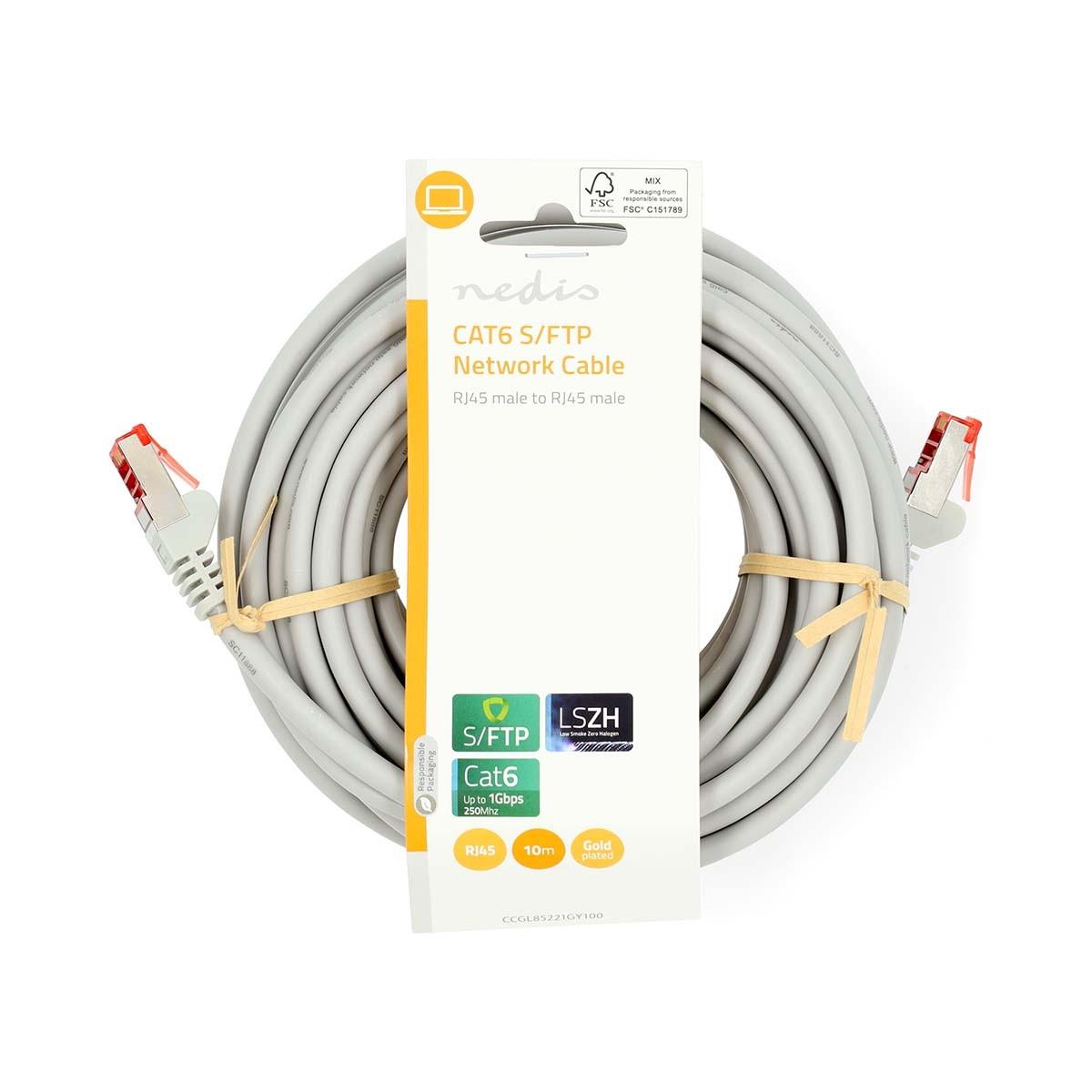 Nedis CAT6 Netzwerkkabel | RJ45 Stecker | RJ45 Stecker | S/FTP | 10,0 m | Rund | LSZH | Grau | Etikett