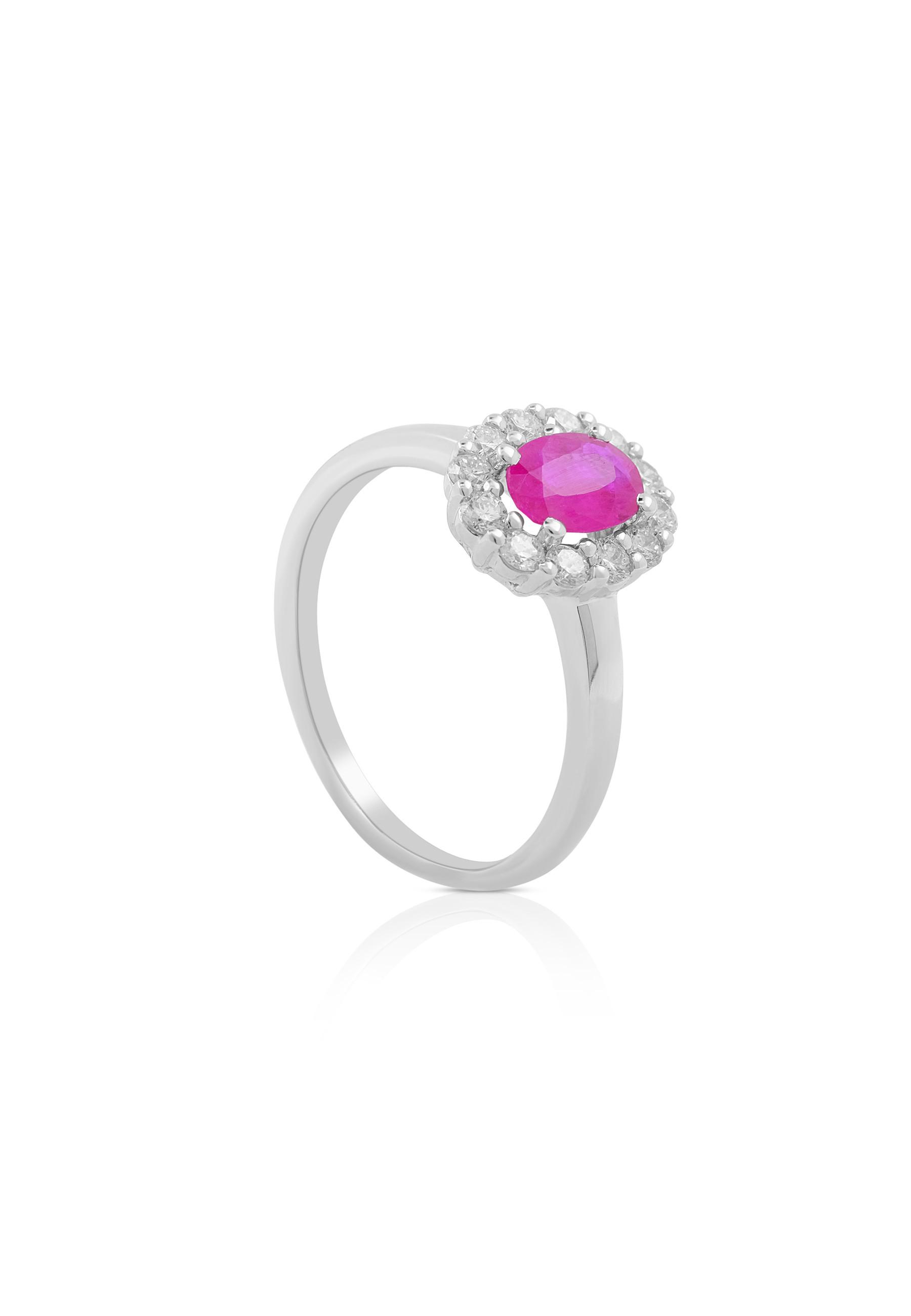 MUAU Schmuck Ring Weissgold 750 Diamant 0.40ct. Rubin 0.79ct.