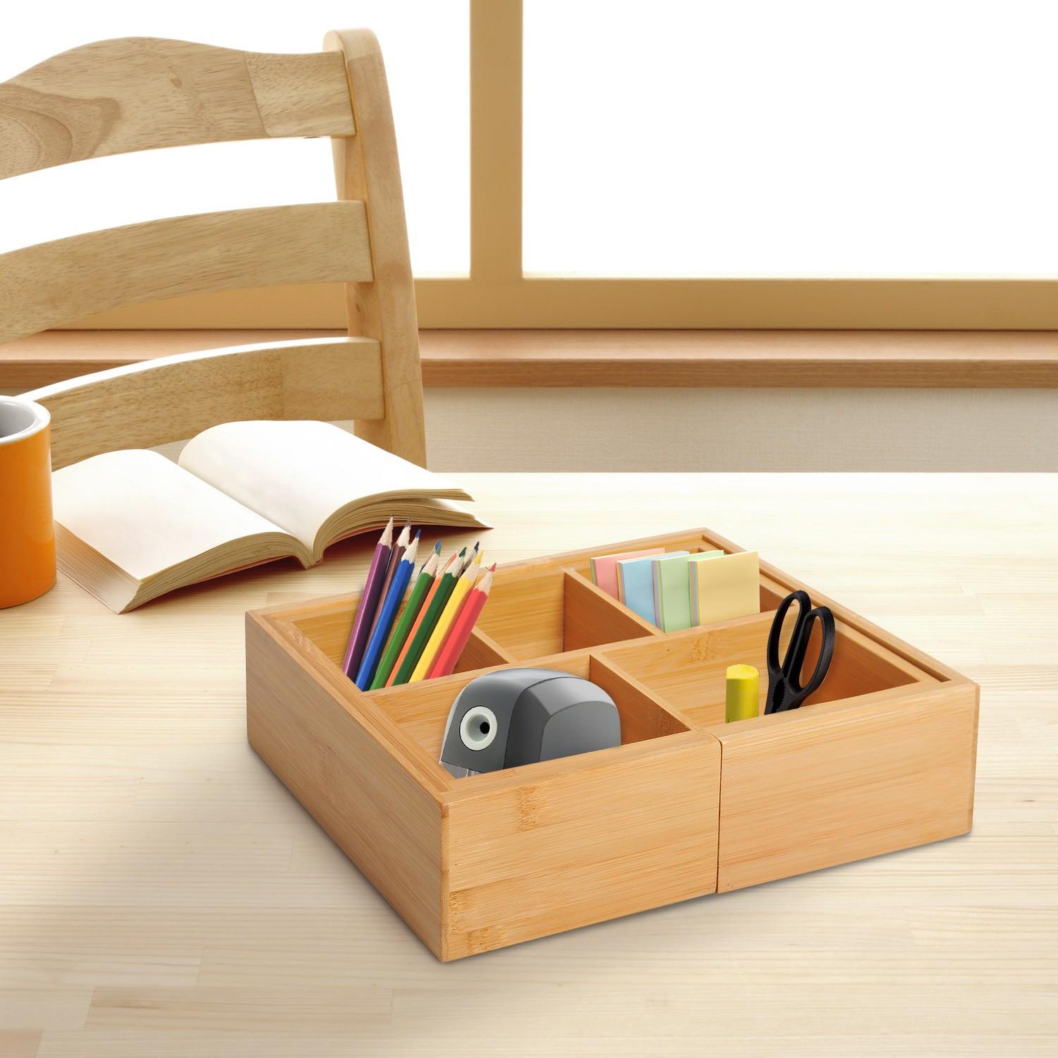 Northio Aufbewahrungsbox Ordnungsbox Schubladen, Organizer Ausziehbar, Bambus, Natur, 24,6 X 17,6 X 7 Cm