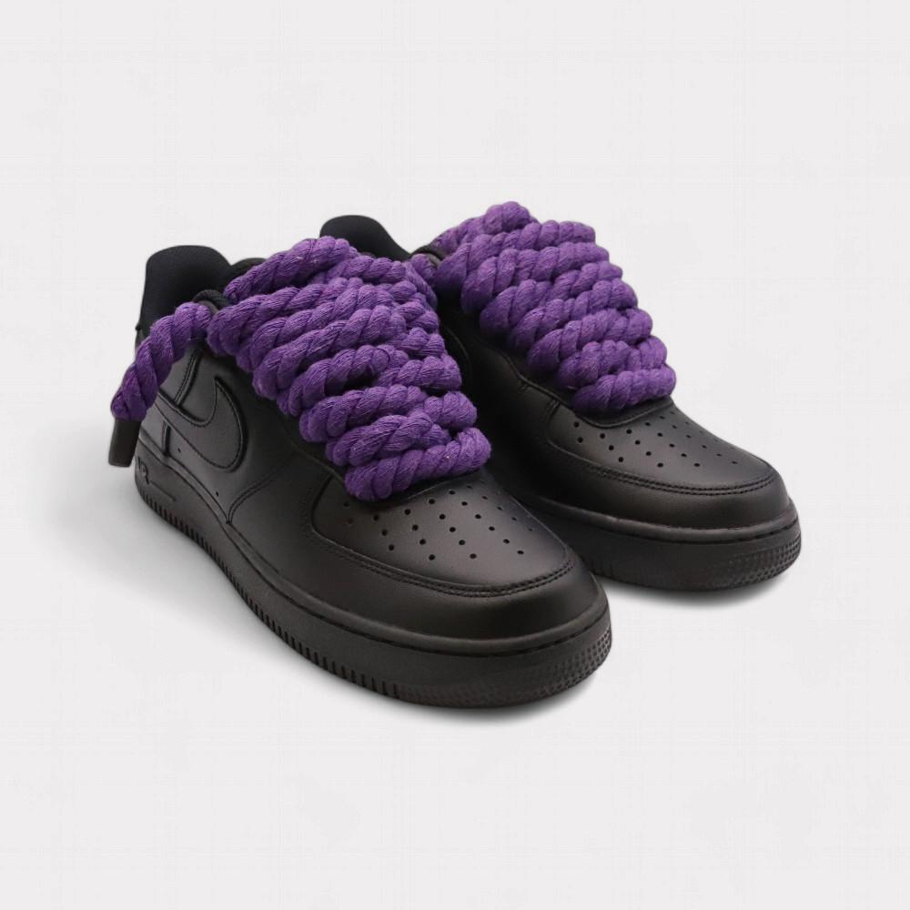 NIKE Air Force 1 Black - Rope Lace Purple