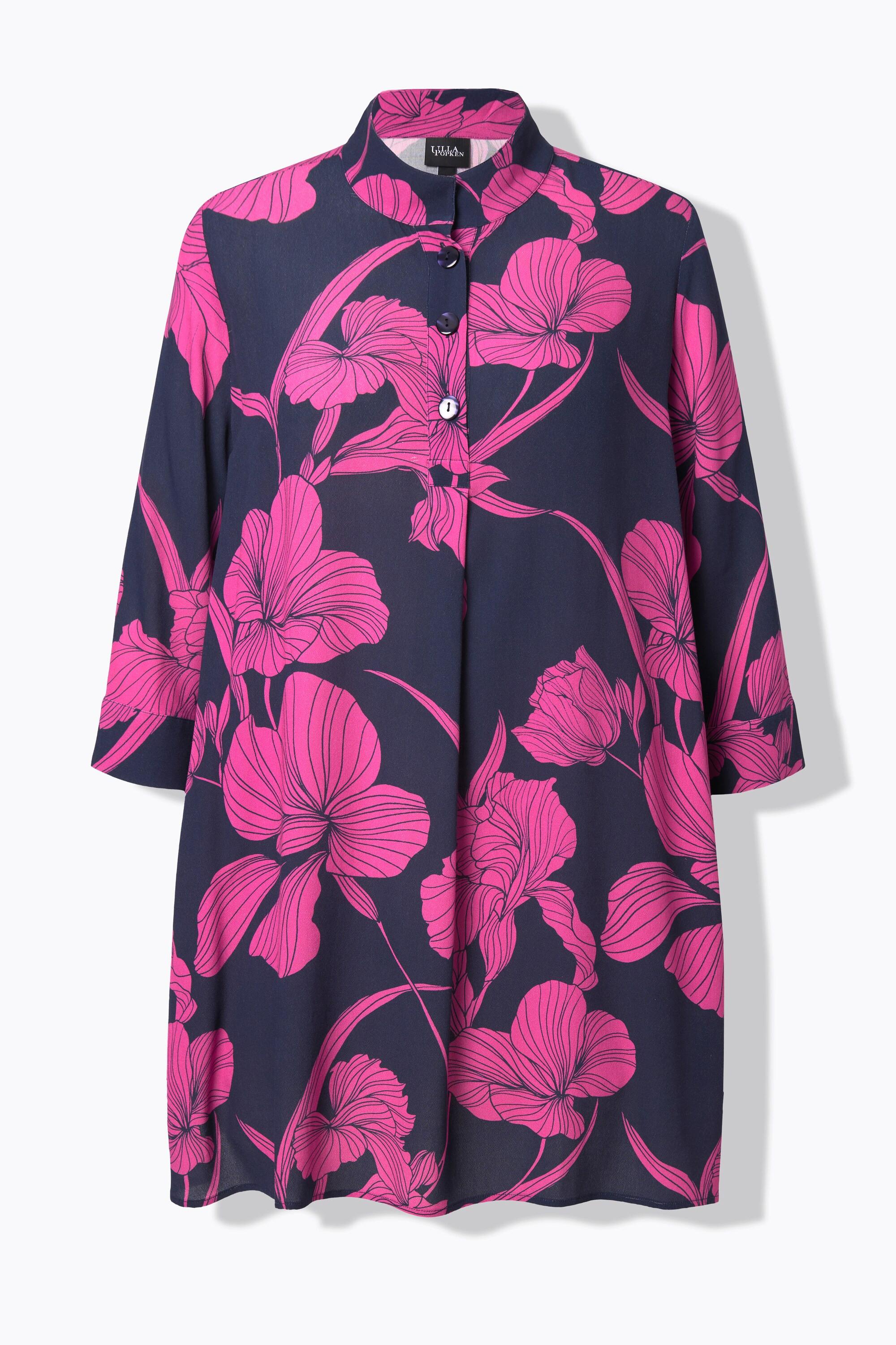 Ulla Popken Tunika Blüten A-Linie Stehkragen 3/4-Arm