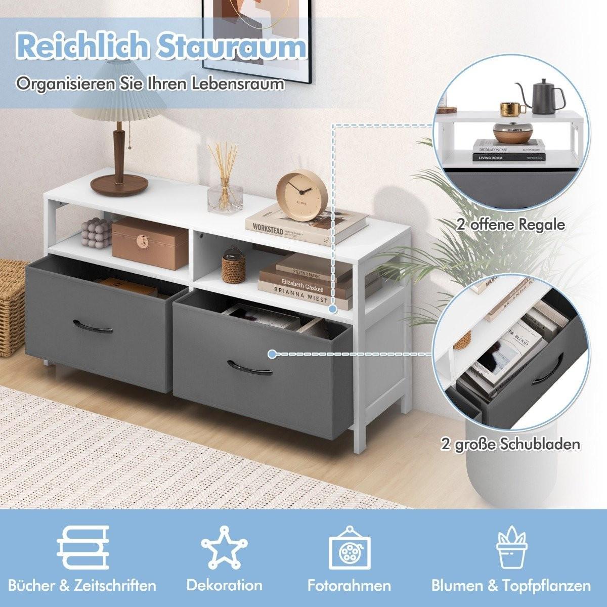 B2X Kommode mit 2 Schubladen Aufbewahrungsschrank mit offenen Regalen 100 x 30 x 53 cm