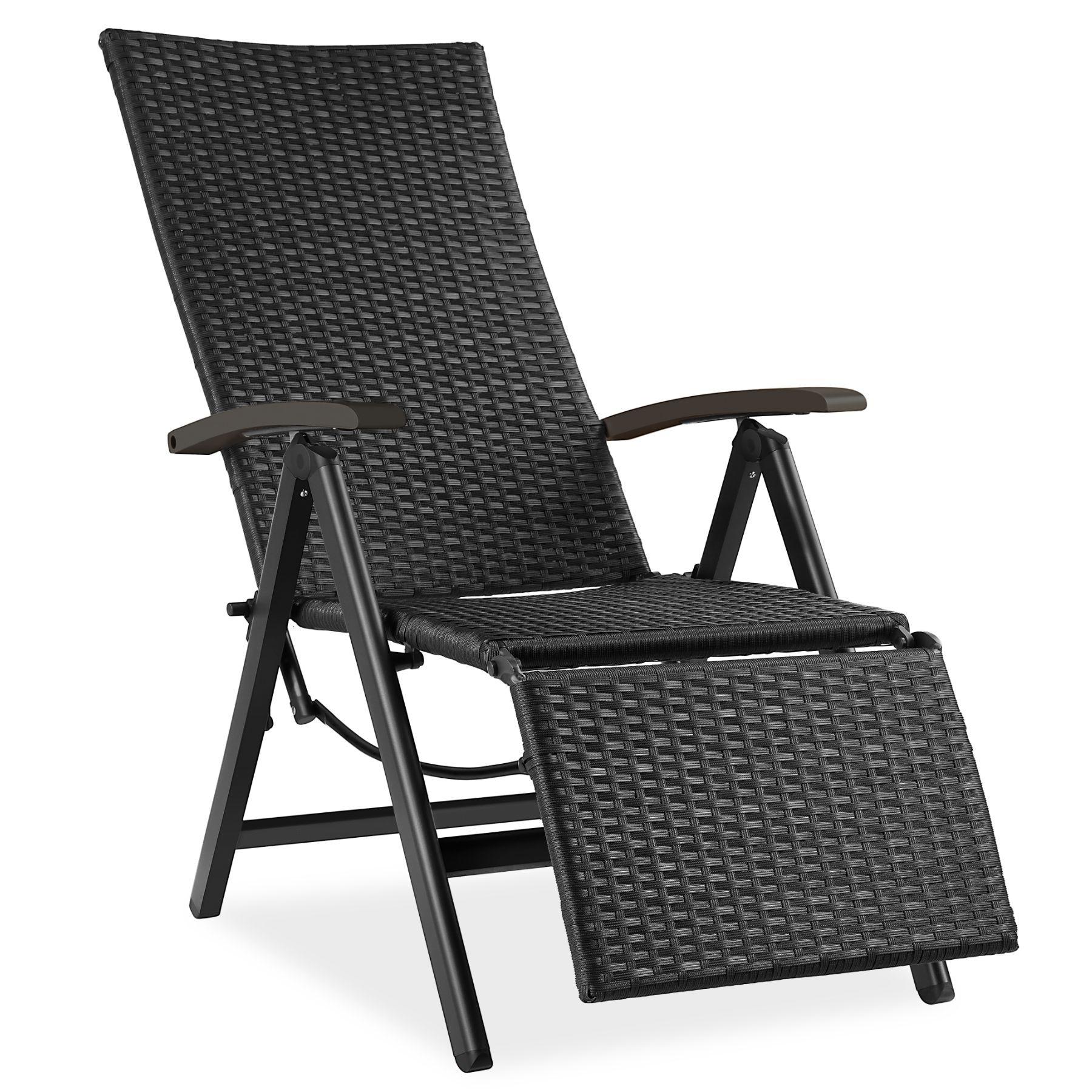 Tectake Rattanstuhl Brisbane klappbar mit Aluminiumgestell und Fussablage