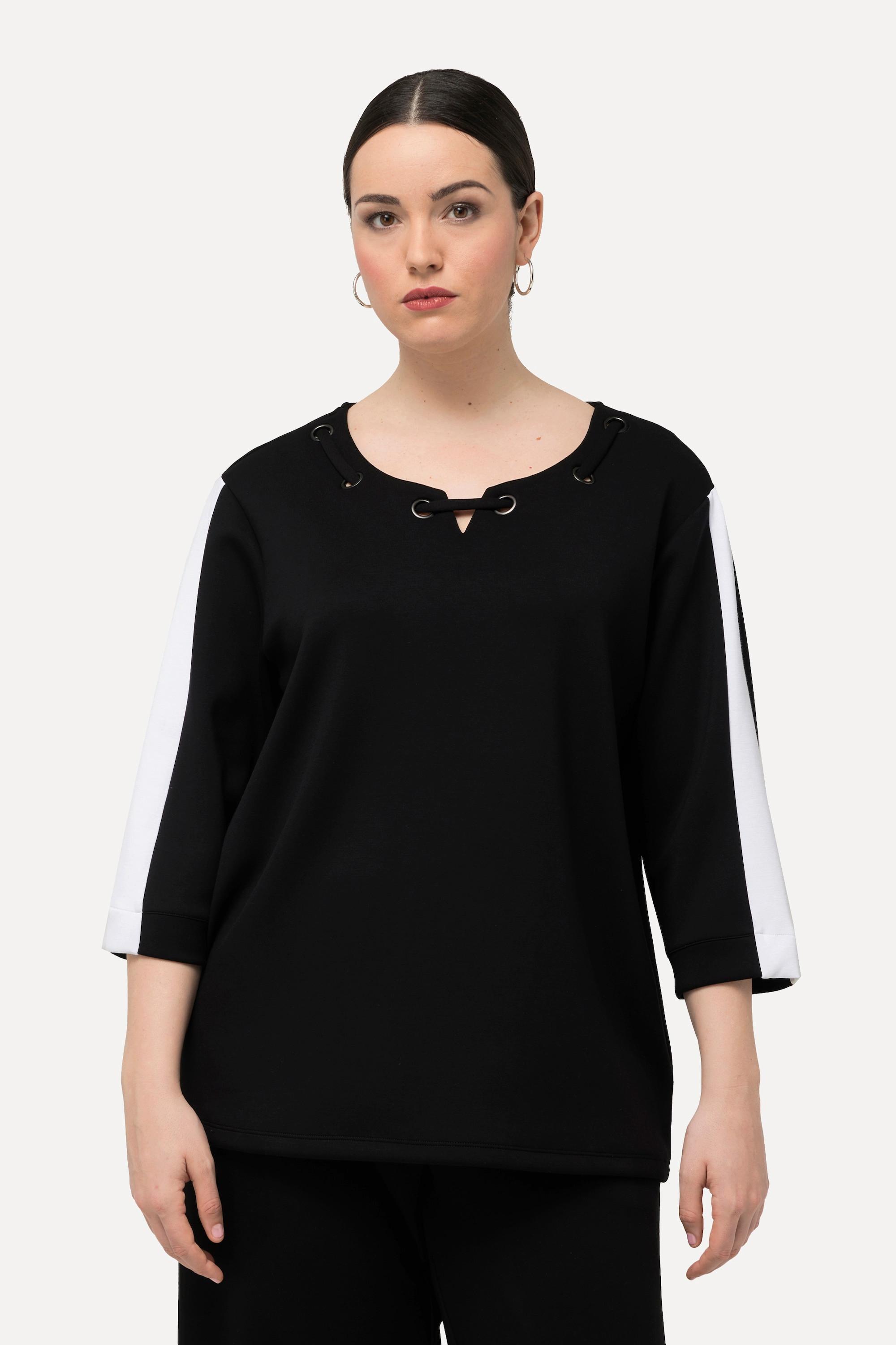 Ulla Popken Sweatshirt, Ösen, Rundhals, 3/4-Arm, extraweich