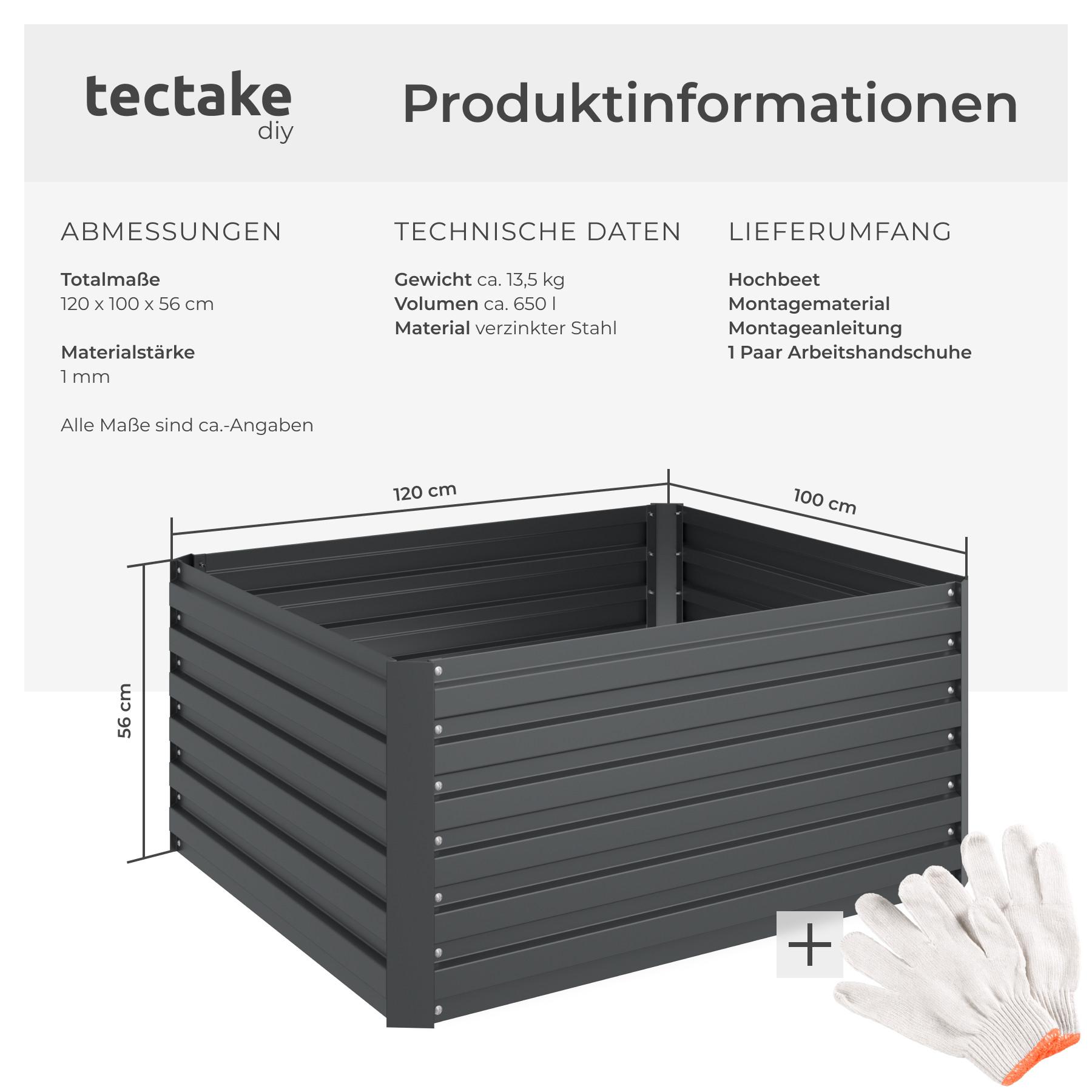 Tectake Hochbeet Blomma, 650l, verzinkt, 120x100x56cm