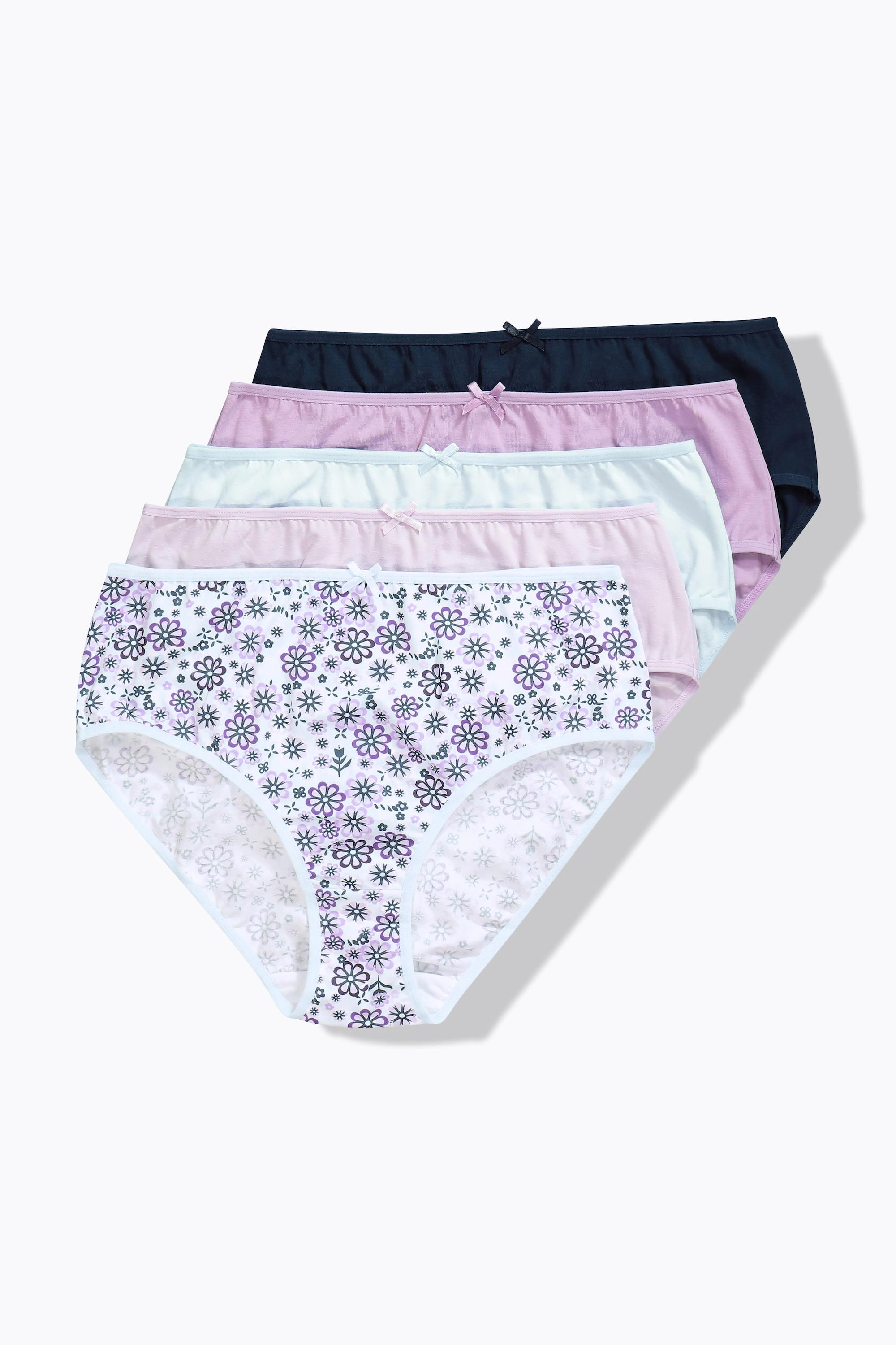 Ulla Popken Midislips, 5er-Pack, Blümchen/uni, höher geschnitten