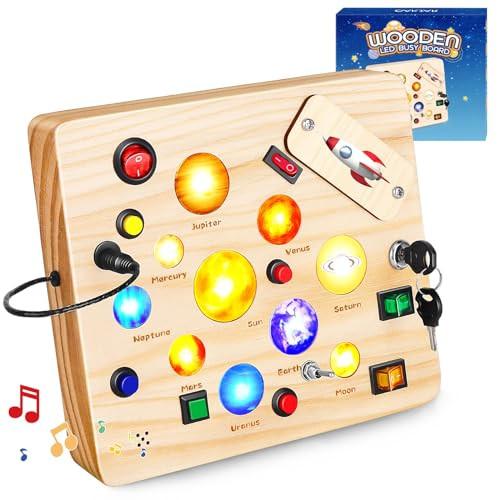 Activity-board Busy Board Spielzeug, Activity Board Holzspielzeug mit 12 Schaltern, 10 LED Lichtern und Kleinkind-Motorikspielzeug für Babys