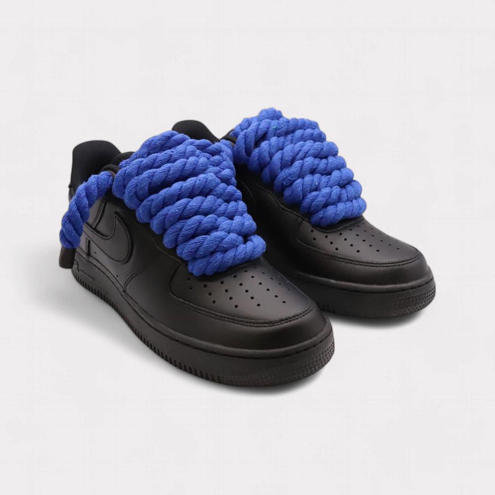 NIKE Air Force 1 Black - Rope Lace Blue