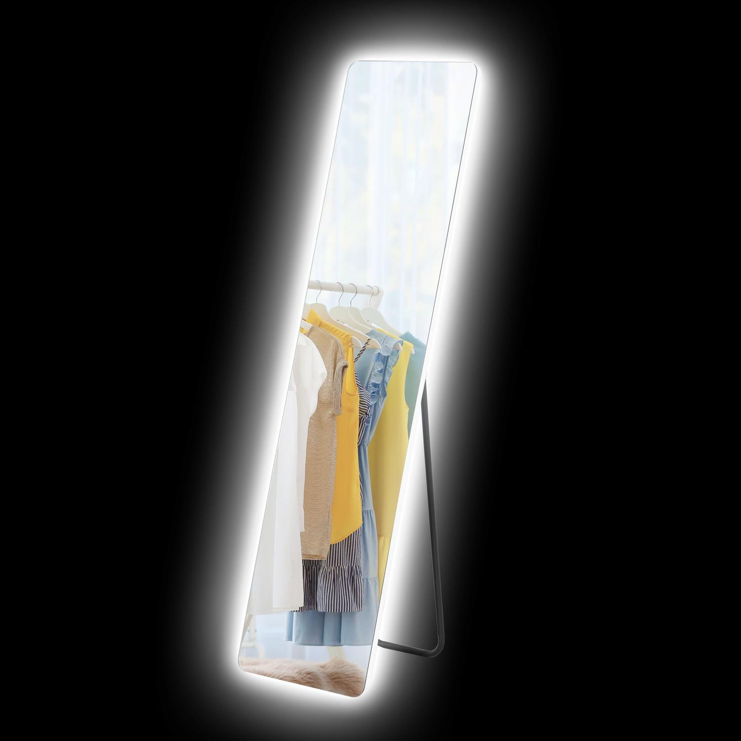 Northio Ganzkörperspiegel, 150 x 40 cm Standspiegel mit LED-Beleuchtung, 3 Lichtfarben, Wandspiegel mit Ständer, Touch-Schalter für Schlafzimmer, Wohnzimmer, Transparent