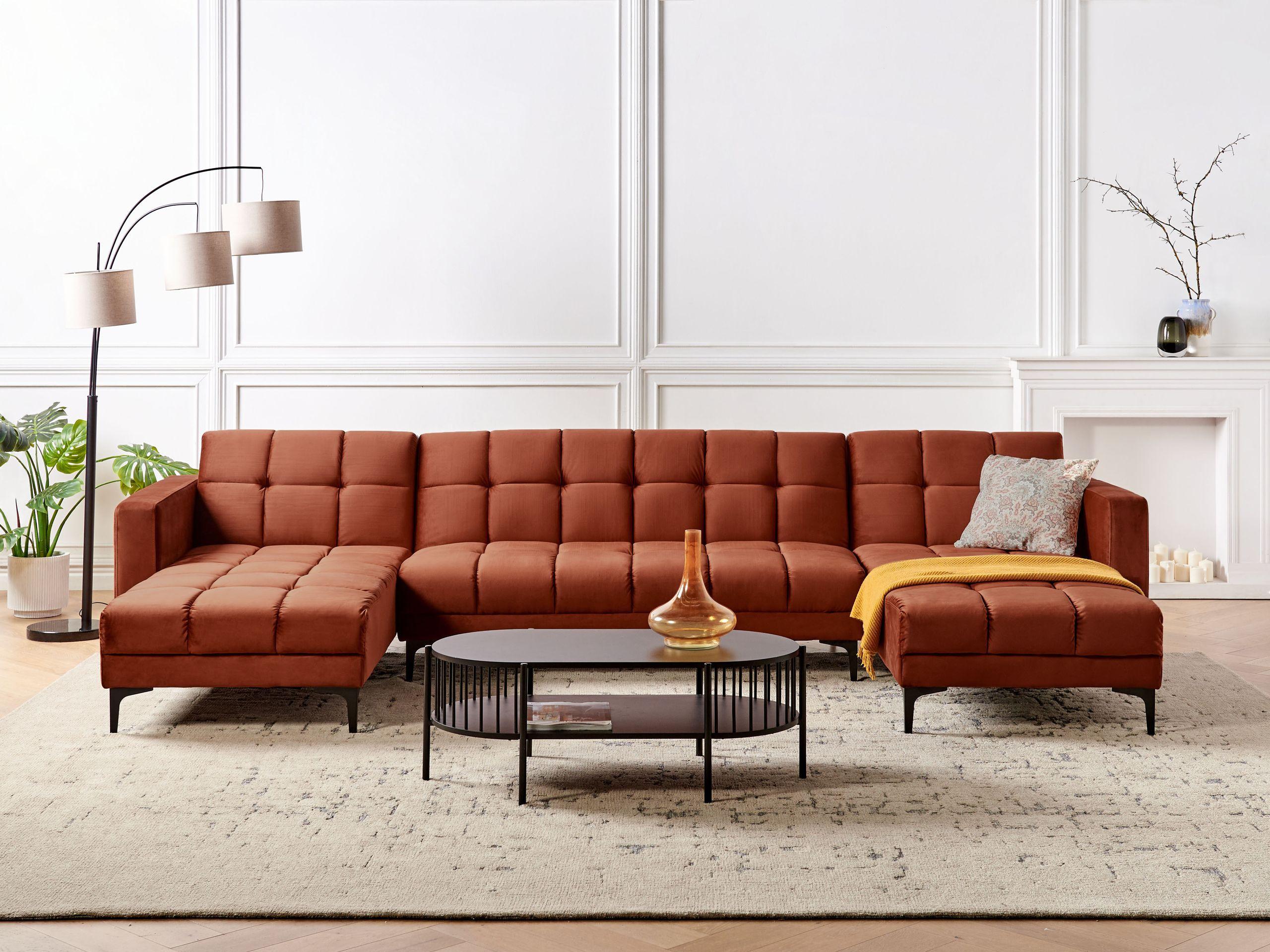 Beliani U-förmiges Sofa aus Samtstoff Minimalistisch ALNES