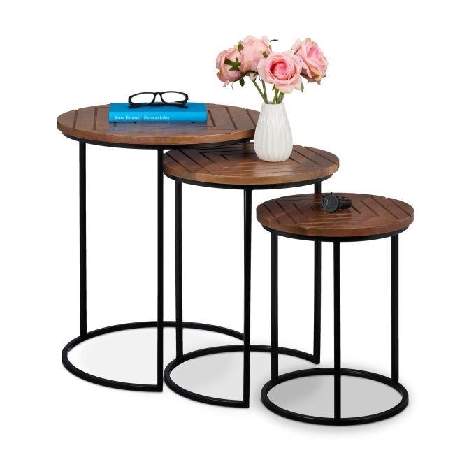 Northio Set mit 3 Couchtischen aus Mango und Metall