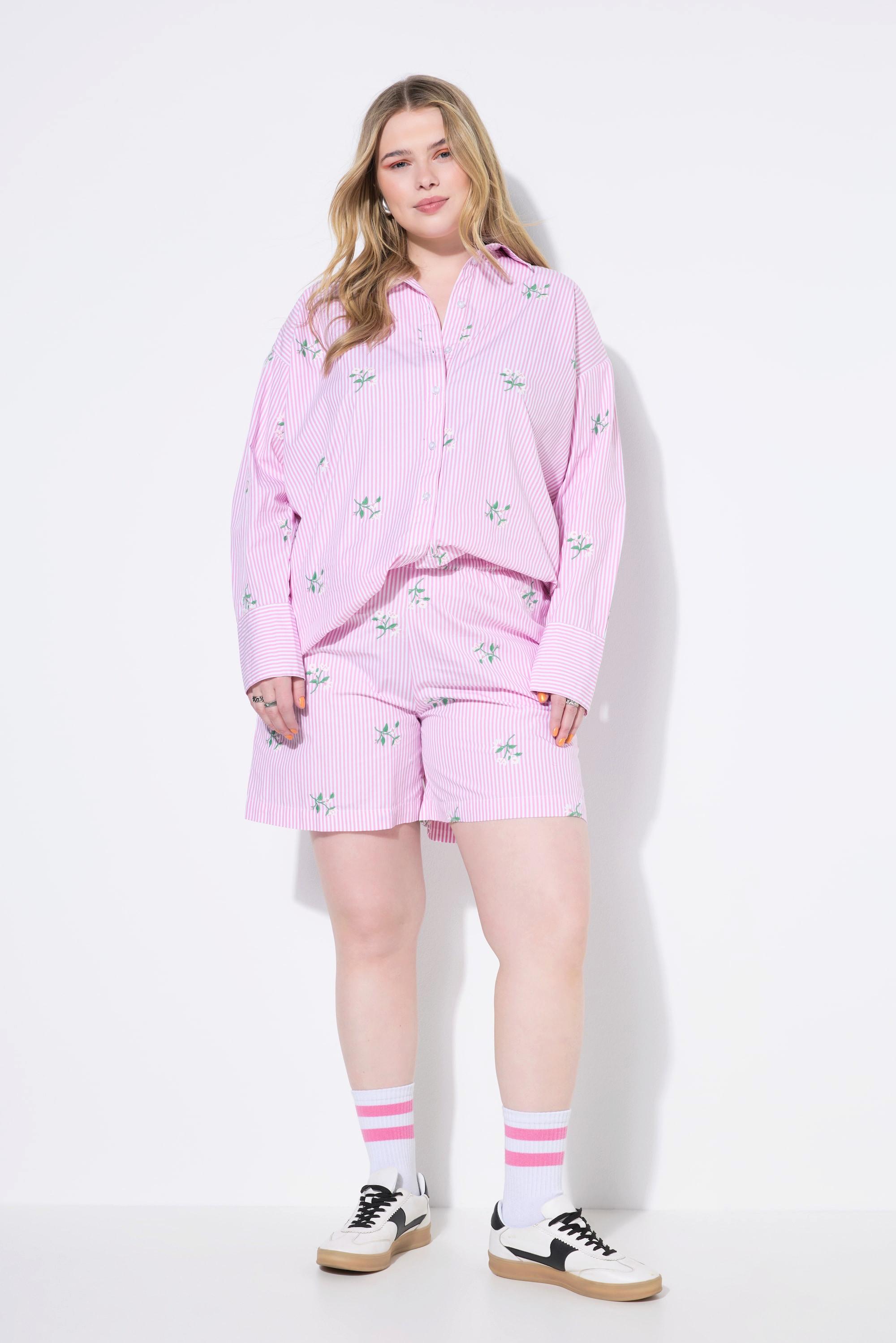 Studio Untold Shorts, Wide Legs, Streifen, Flower-Stickerei