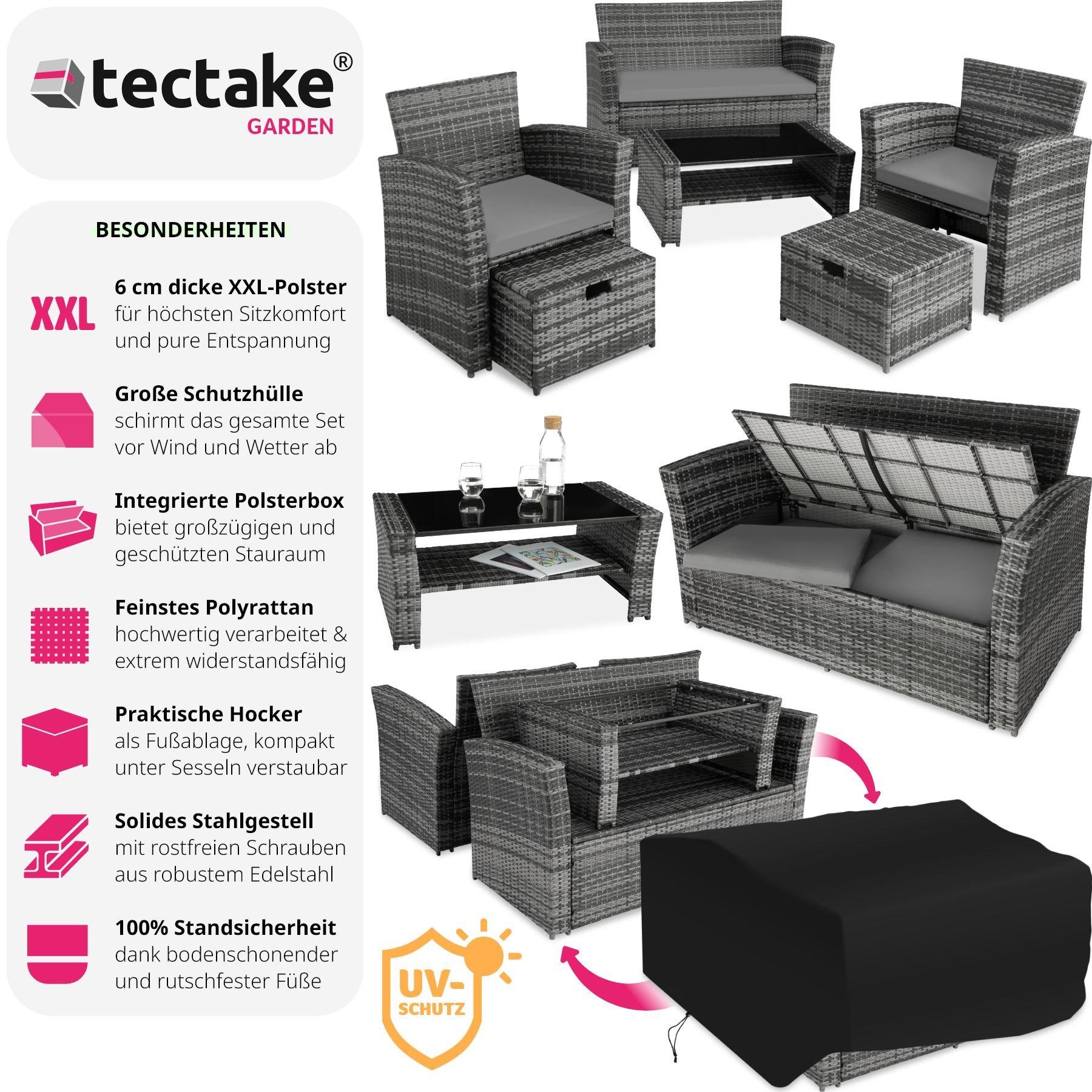 Tectake Rattan Sitzgruppe Modena 3+2+1 inkl. Schutzhülle