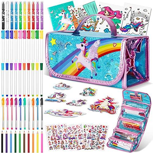 Activity-board Malset für Kinder, Malkoffer, Mäppchen Mädchen Schreibset mit Glitzerstiften, Filzstiften, Buntstiften, Buntstiften und Gelschreiber