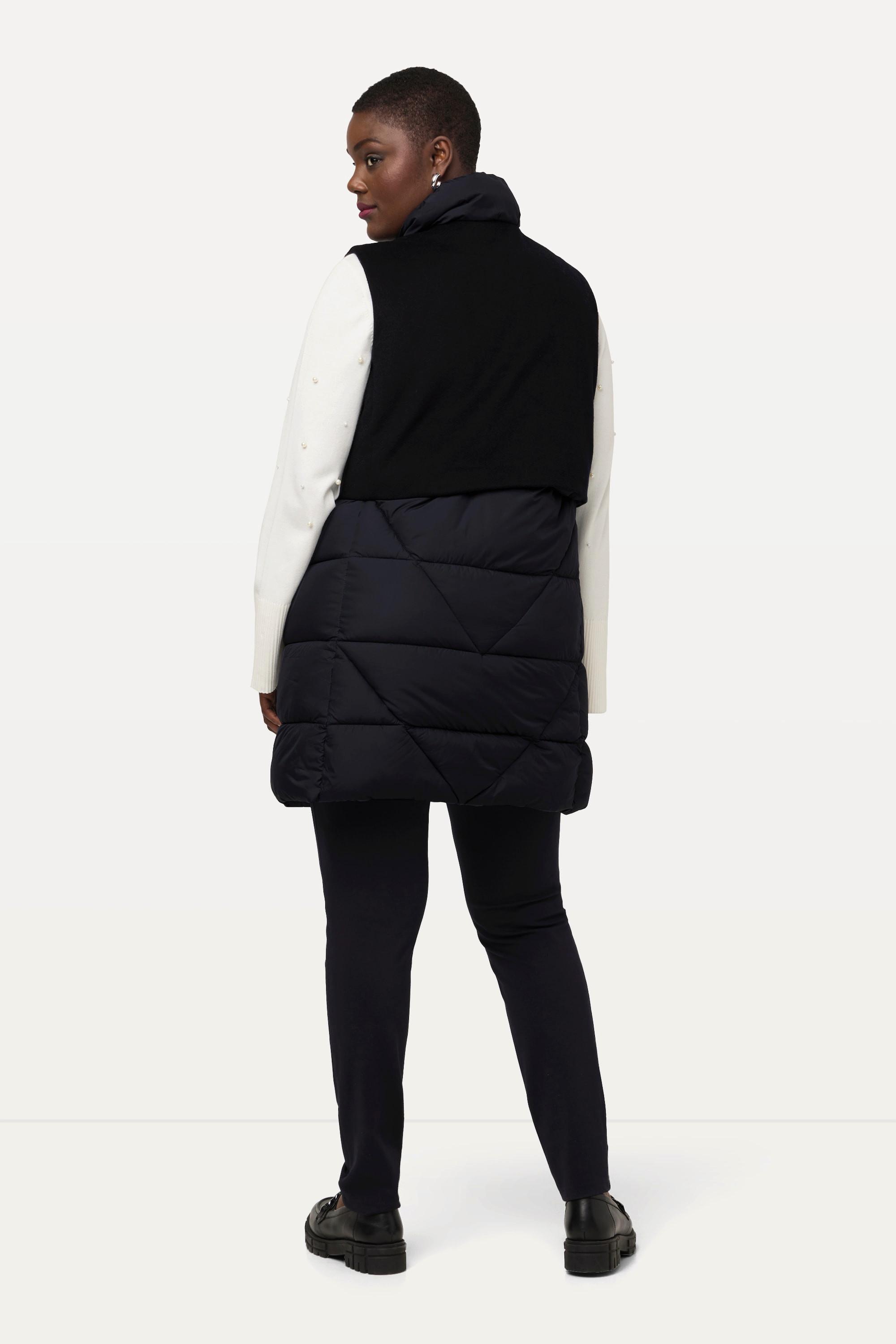 Ulla Popken Steppweste, A-Linie, Wolloptik, Stehkragen, 2-Wege-Zipper