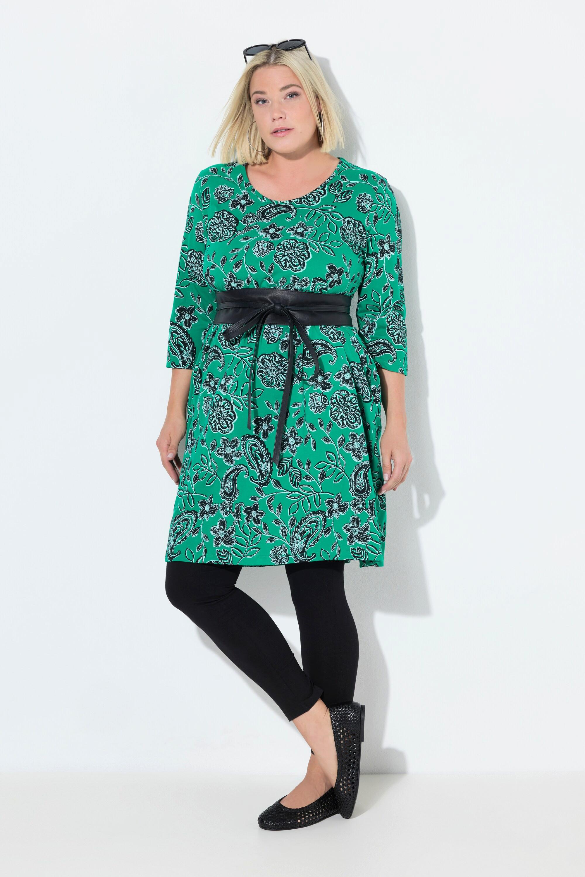 Ulla Popken Paisley A-Linie Rundhals 3/4 Arm Jerseykleid