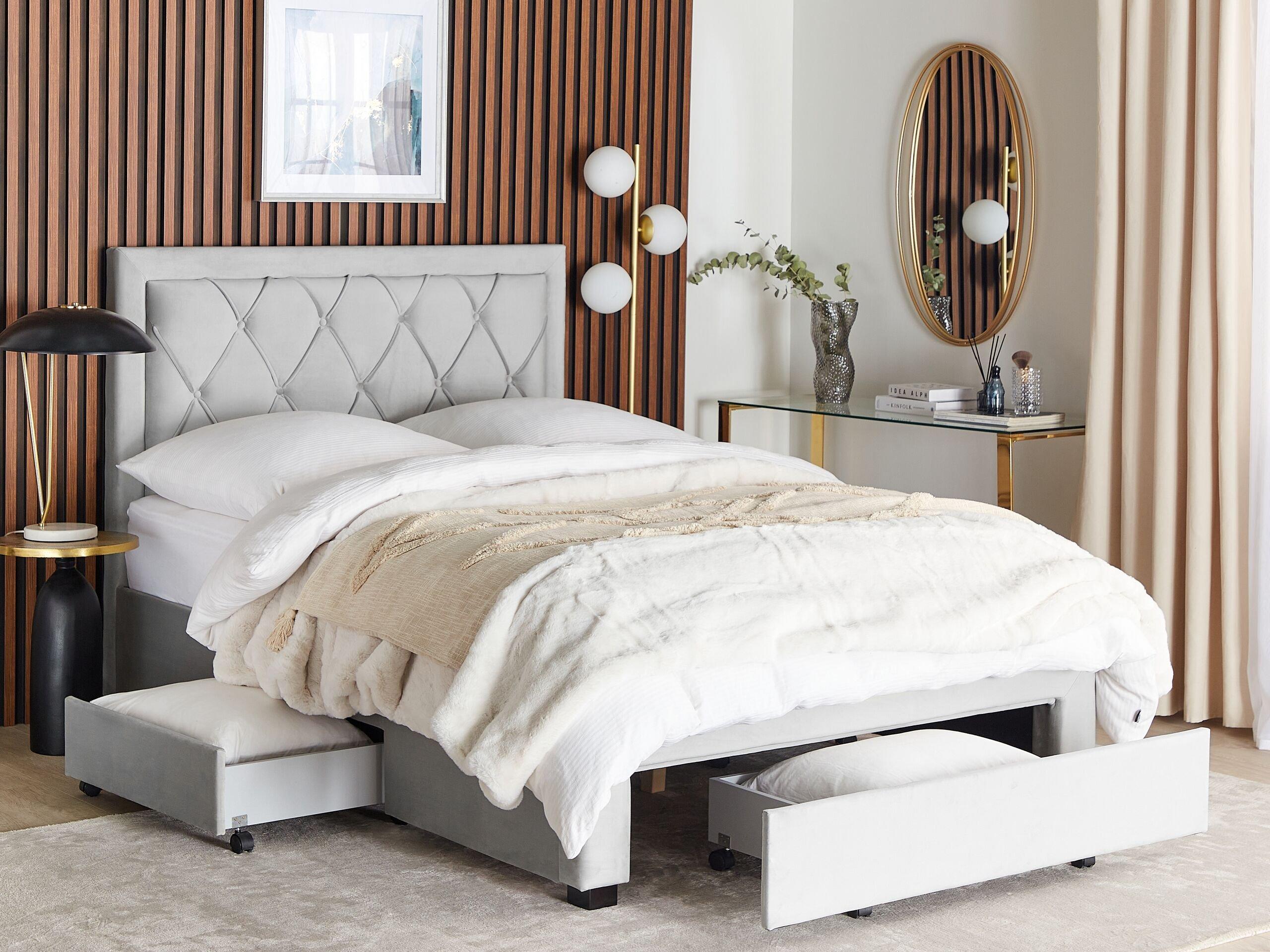 Beliani Bett mit Bettkasten aus Samtstoff Glamourös LIEVIN