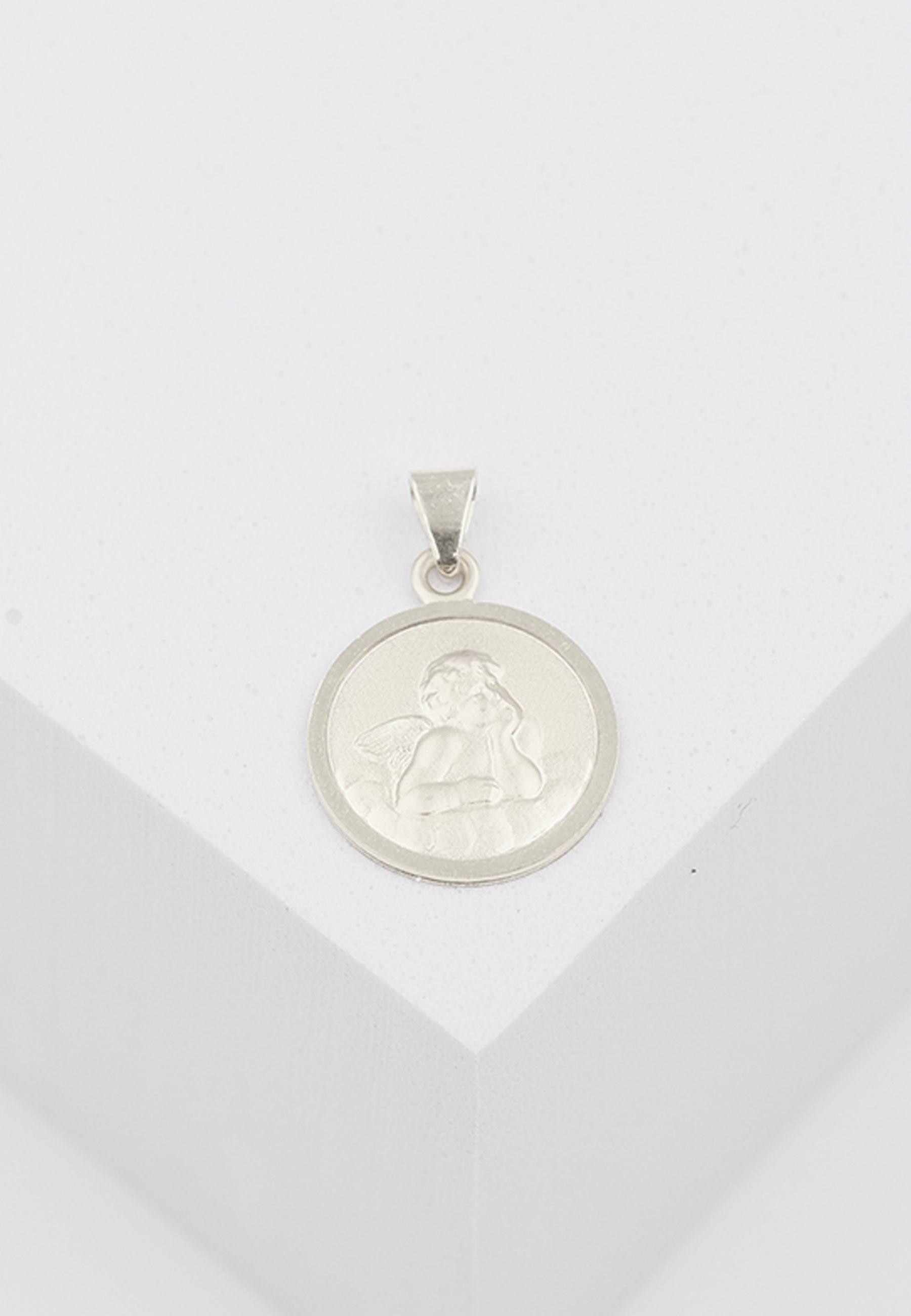 MUAU Schmuck Anhänger Medaille Engel Weissgold 750, 12mm