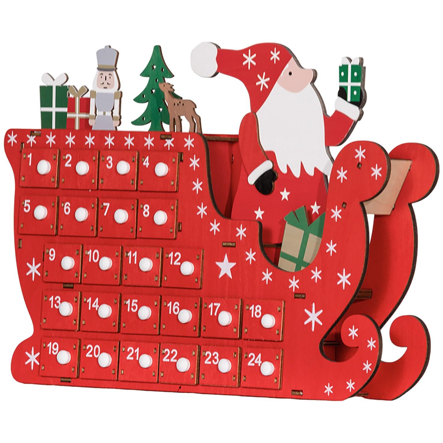 Northio Adventskalender zum Befüllen 24 Schubladen Fächer Weihnachtskalender Adventskalenderbox Weihnachtsdekoration DIY MDF-Platte Rot 22,5 x 8 x 36 cm