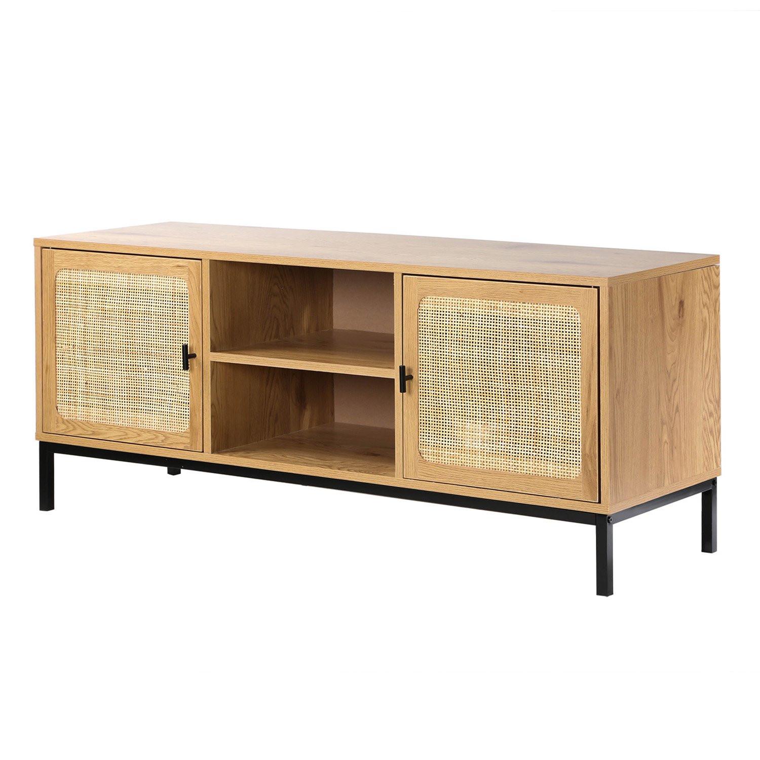Calicosy TV-Möbel mit 2 Türen, Rattangeflecht und 2 Ablagen - L120cm