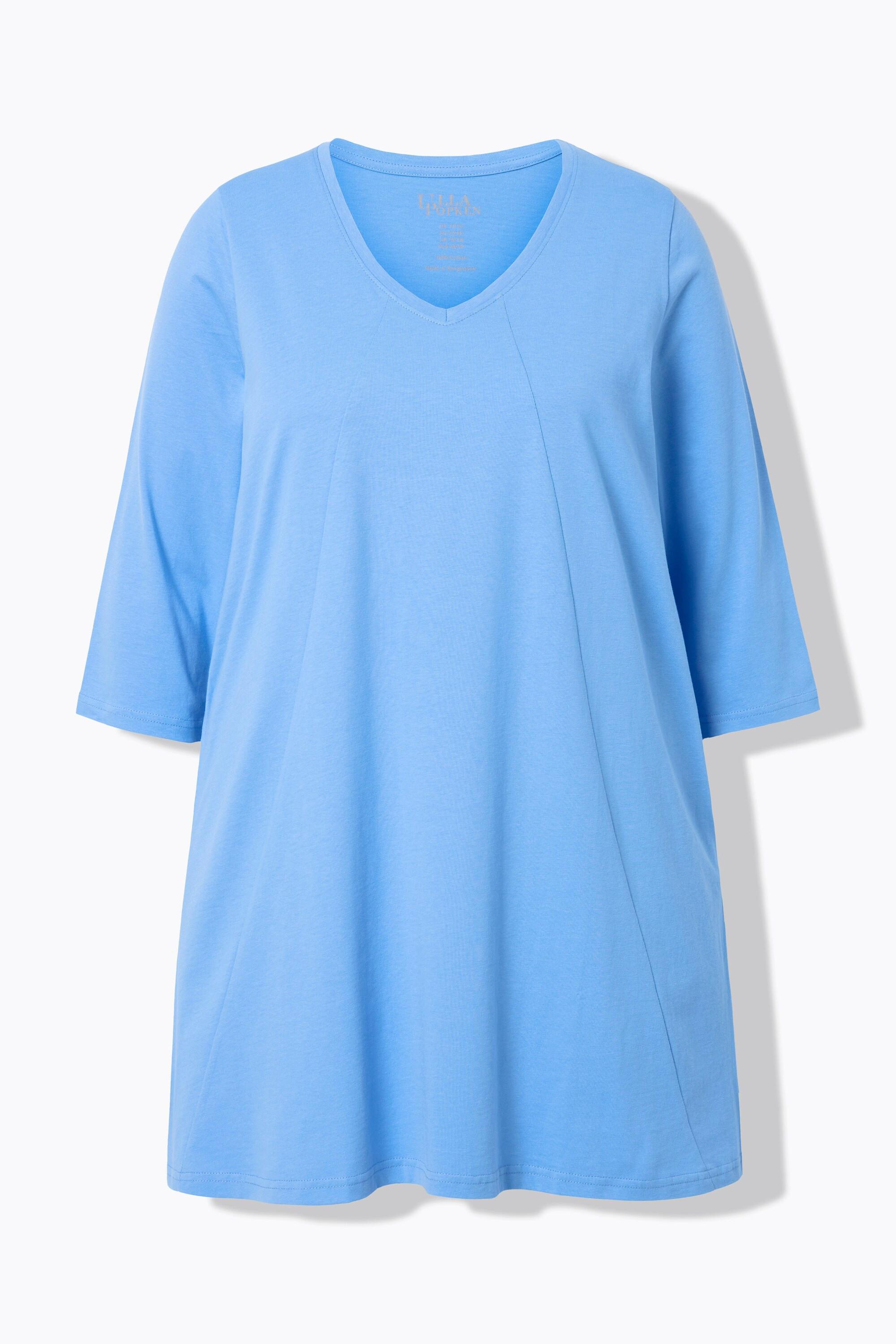 Ulla Popken Longshirt Ziernähte A-Linie V-Ausschnitt 3/4-Arm
