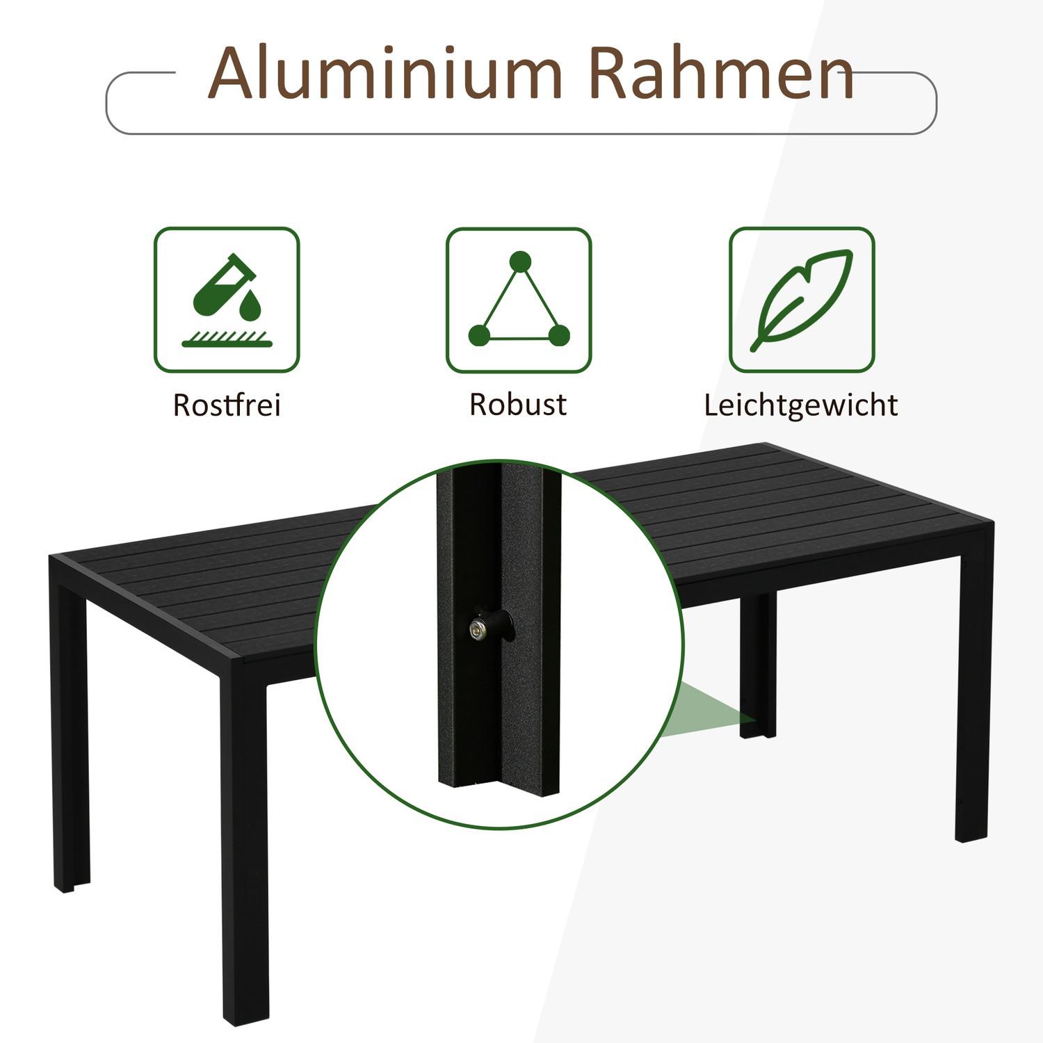 Northio Gartentisch Aluminium Tisch Garten Terrasse Holz-Kunststoff Polyholz Schwarz