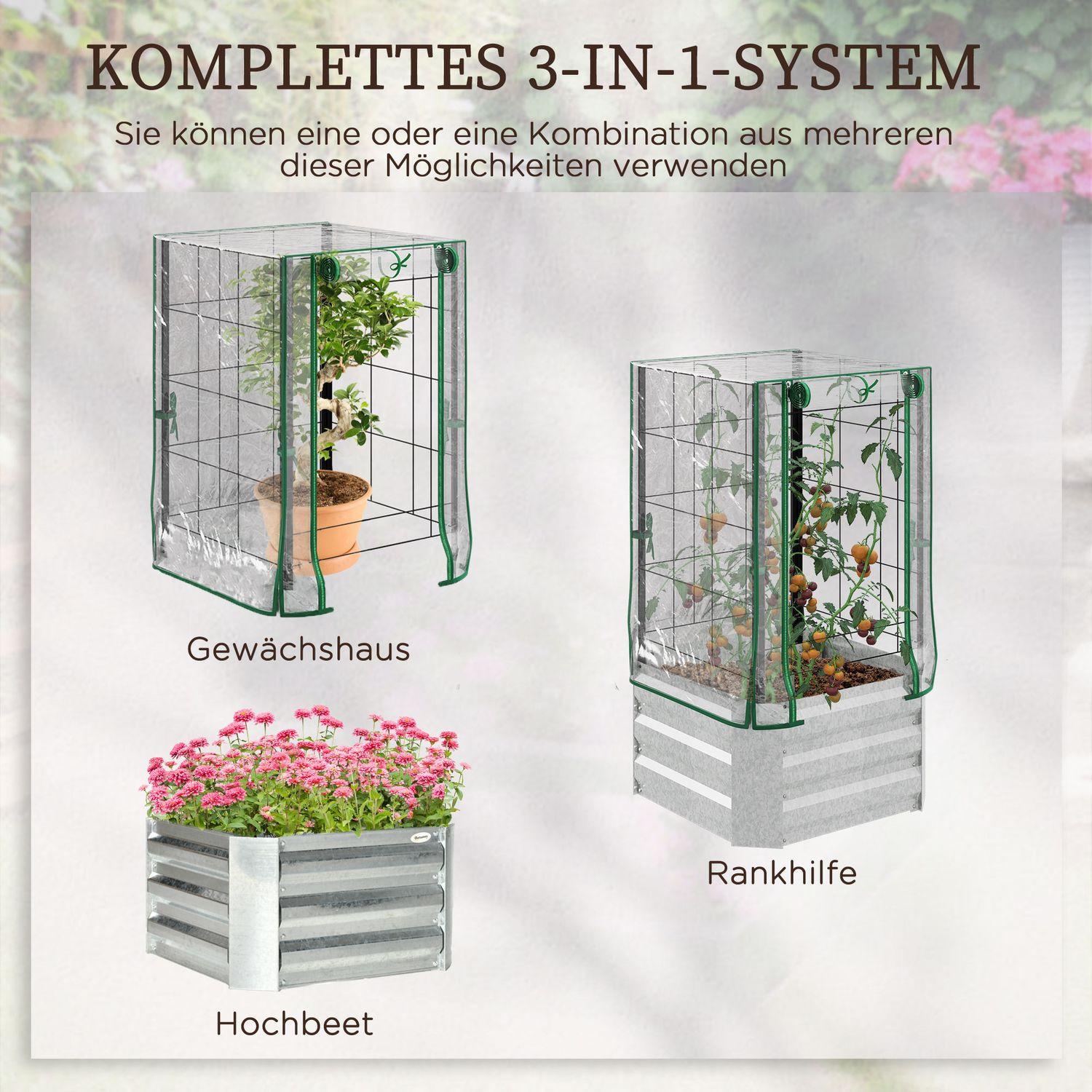 Northio Hochbeet Set Pflanzkasten Mit Kunststoffabdeckung & Rankgitter Für Kletterpflanzen, 53X53X90Cm