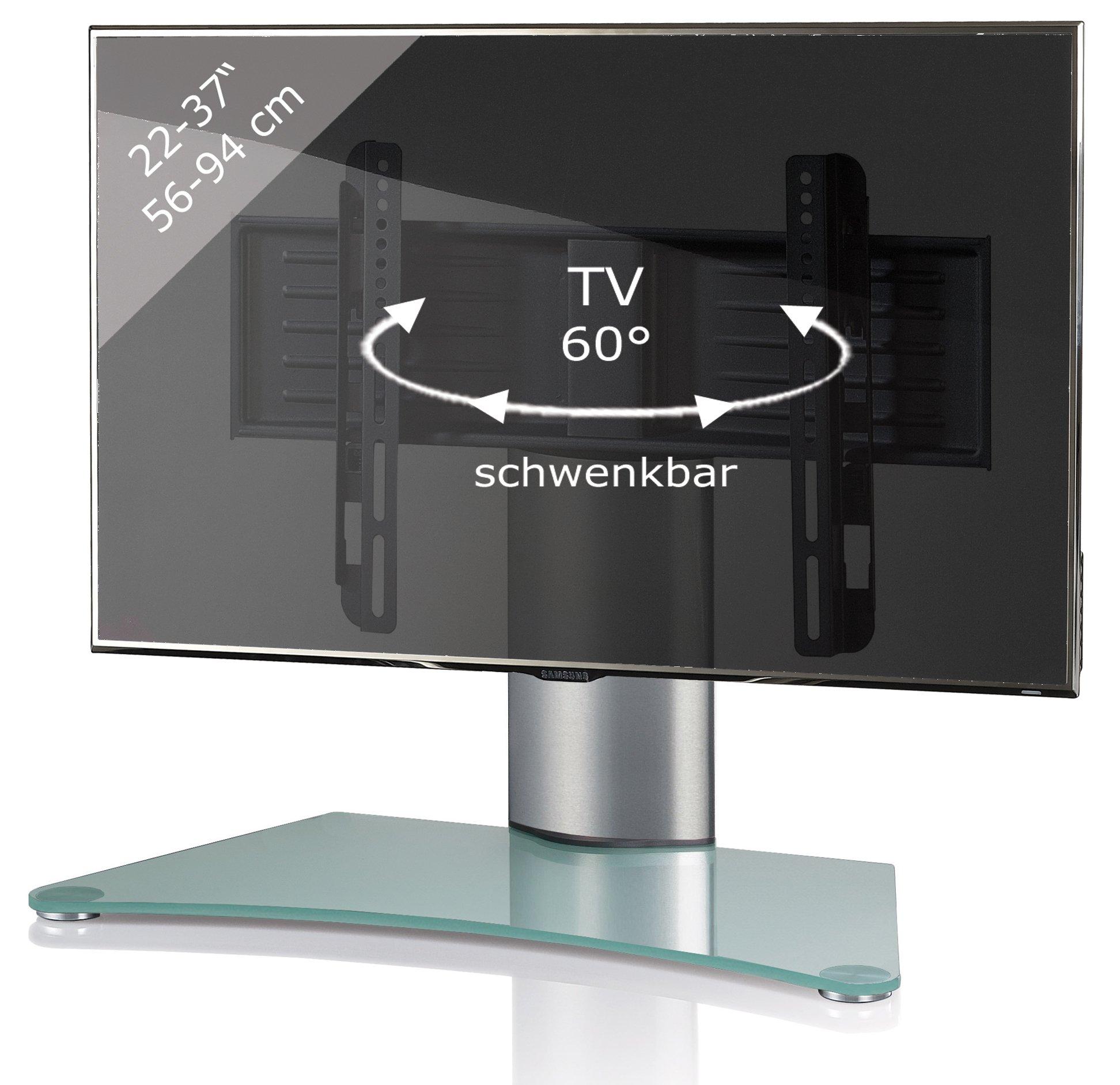 VCM TV Standfuß | Universal TV VESA | Aufsatz Erhöhung | Alu Fernseh Ständer | ESG-Sicherheitsglas | Maße ca. H. 52 x B. 70 x T. 30 cm - WindoxaMini