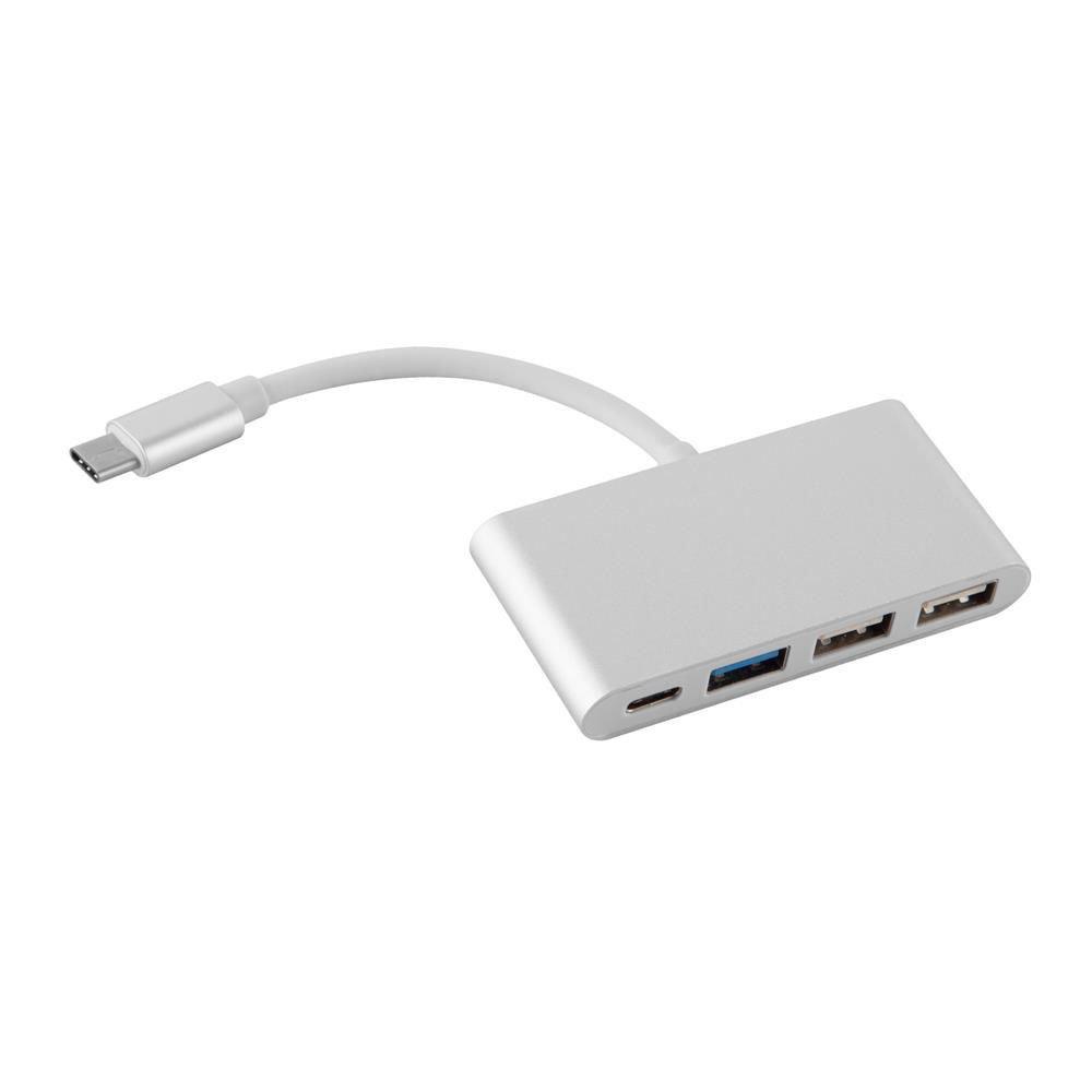 Cadorabo 4-Port USB Multischnittstelle Plug & Play mit USB-C Anschluss, USB-C Ladebuchse, 2 USB 2.0 und USB 3.0 Ports für Laptops, Tablets und modernen Geräte mit USB-C Ladeanschluss in SILBER