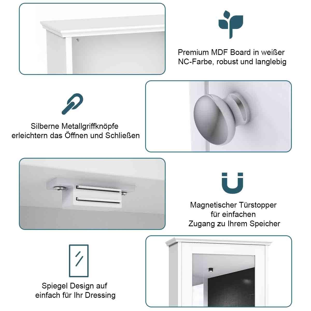 Northio Spiegel Badezimmerschrank Wandschrank Aufbewahrungsschrank mit Einzelner Weiß