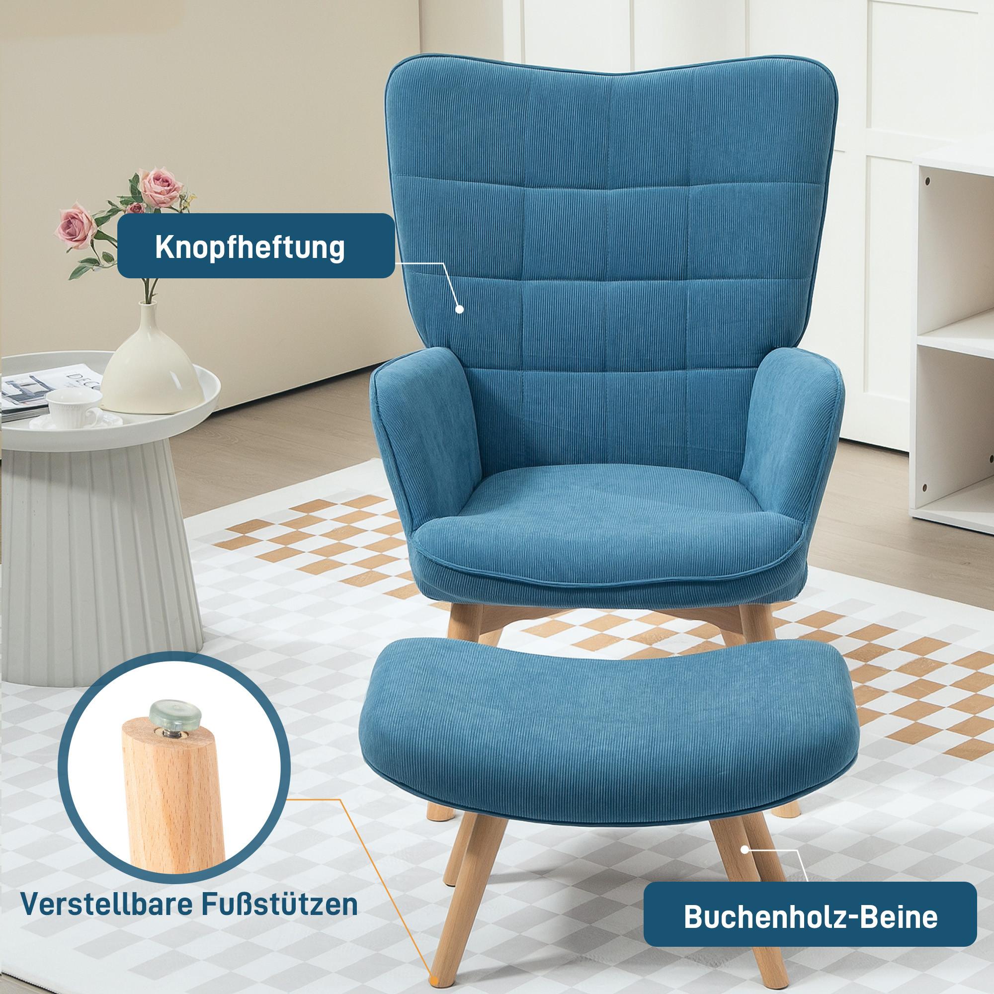 HOMCOM Ohrensessel mit Hocker