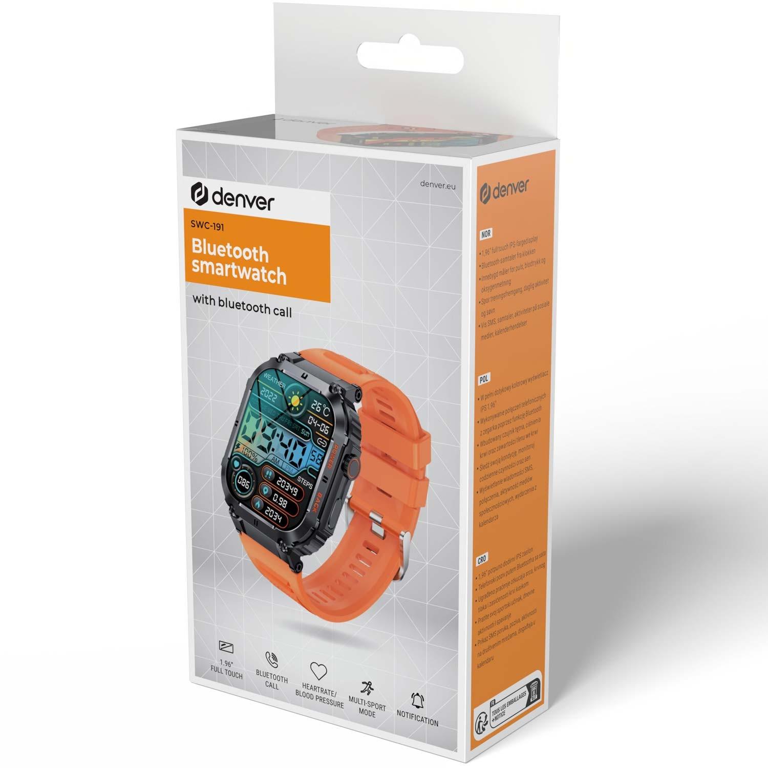 DENVER SWC-191O Bluetooth-Smartwatch mit Herzfrequenz-, Blutdruck- und Blutsauerstoffsensor und Anruffunktion