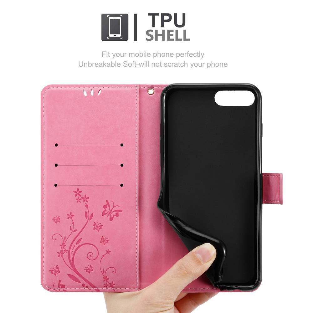 Cadorabo Hülle für Apple iPhone 7 PLUS 7S PLUS 8 PLUS Blumen Design Magnetverschluss