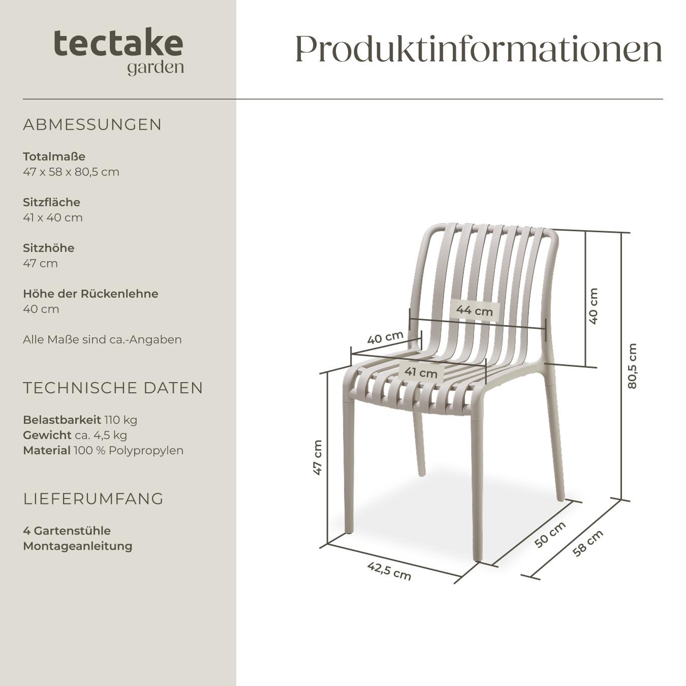 Tectake Gartenstühle wetterfest und UV-beständig platzsparend und stapelbar