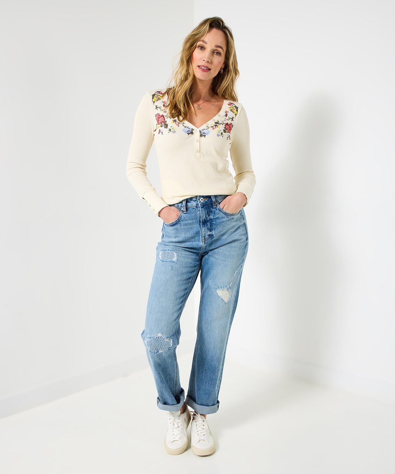 Joe Browns Exquisit besticktes Henley-Oberteil