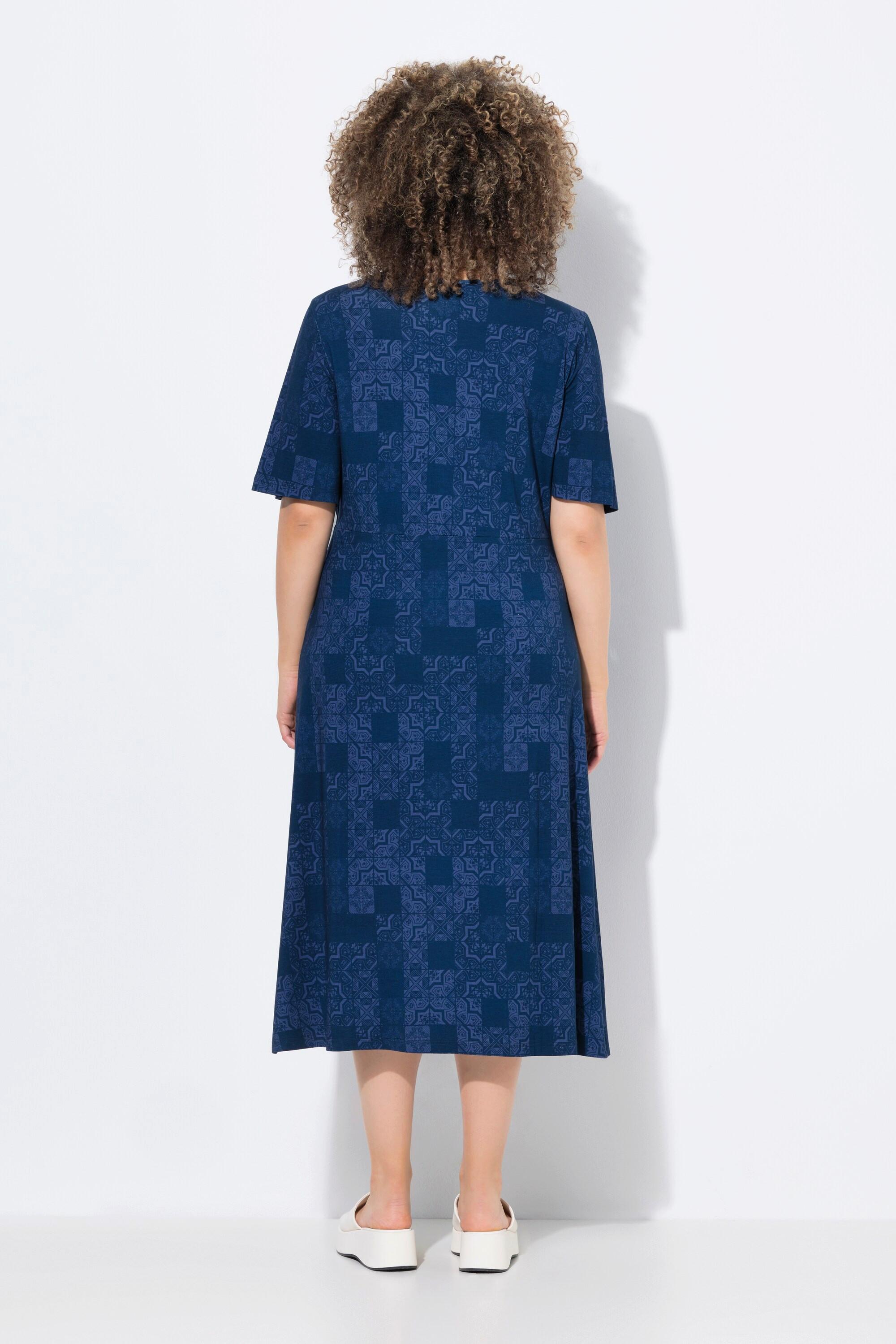 Ulla Popken Jerseykleid A-Linie Rundhals Volant-Halbarm