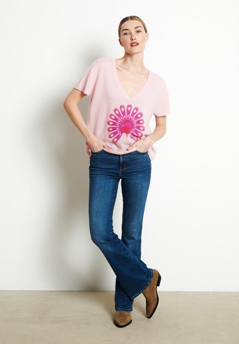 Studio Cashmere8 RIA 5 V-Neck T-Shirt mit Pfauendruck