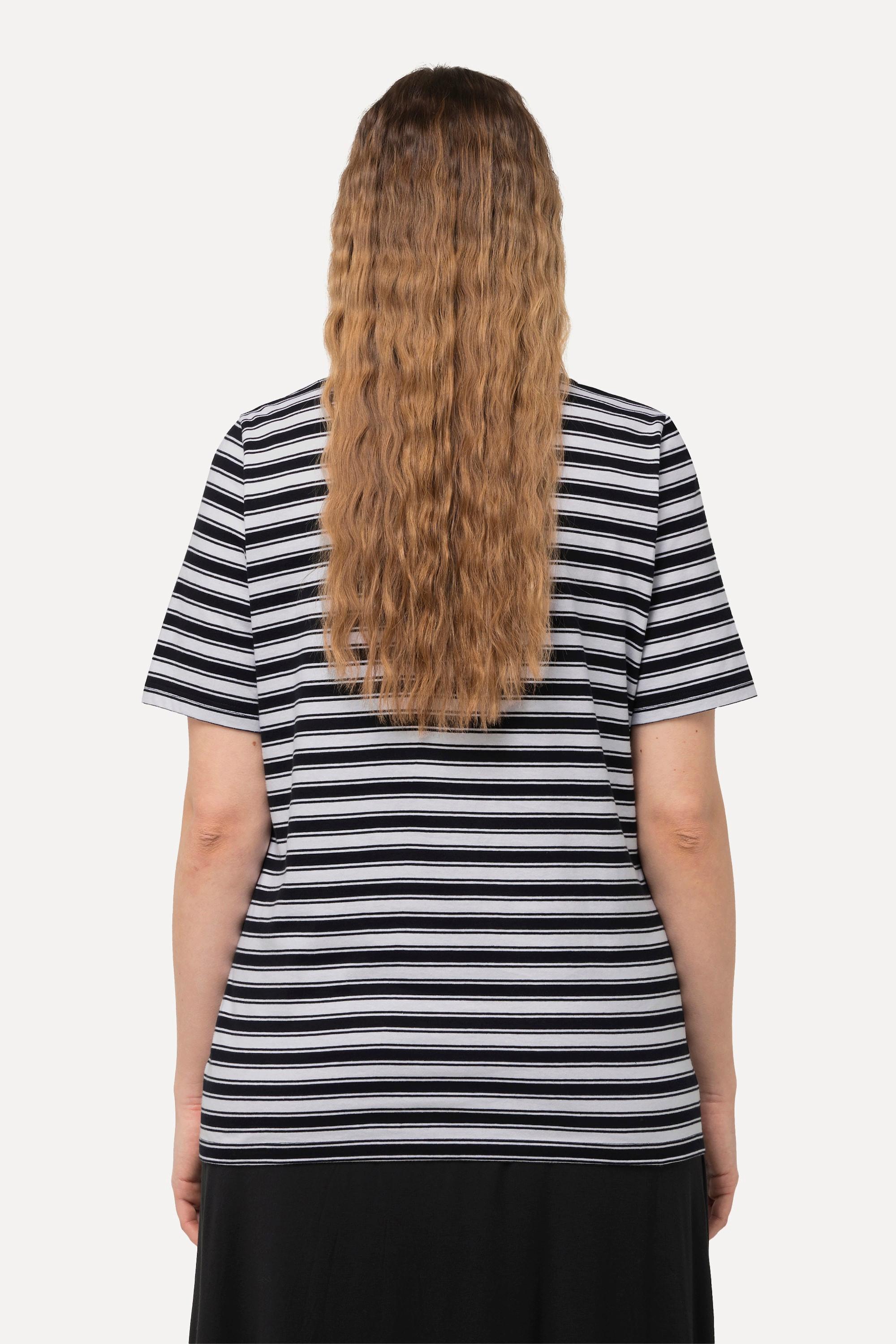 Ulla Popken Ringel Metallic Tiermotiv V-Ausschnitt Halbarm T-Shirt