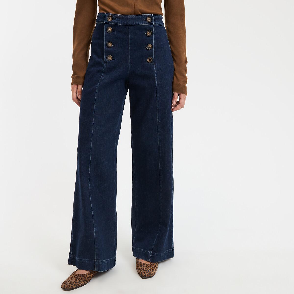 La Redoute Collections Weite High-Waist Jeans mit Hosenklappe