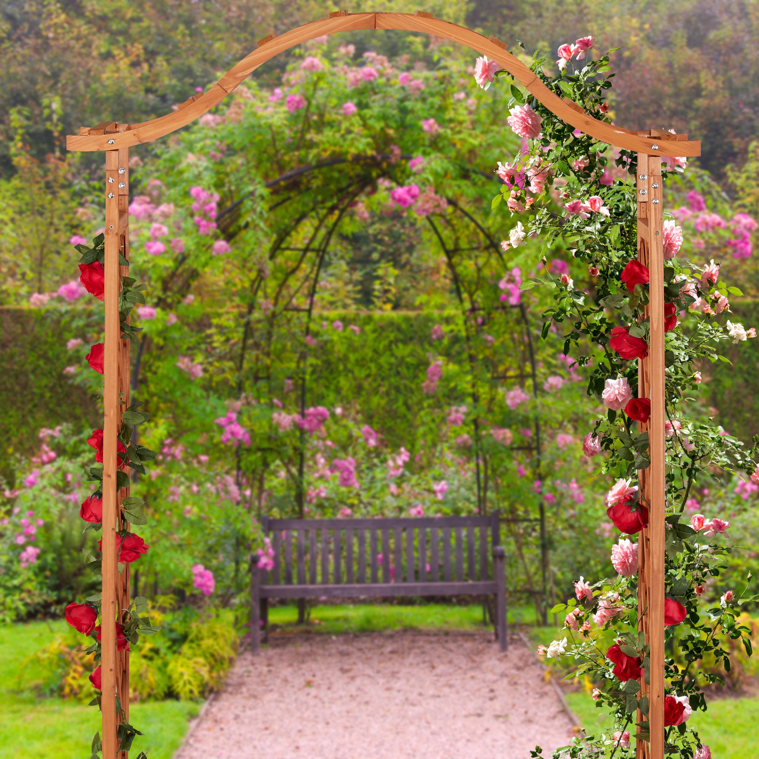 Northix Rosenbogen aus Holz mit 2 Pflanzkästen