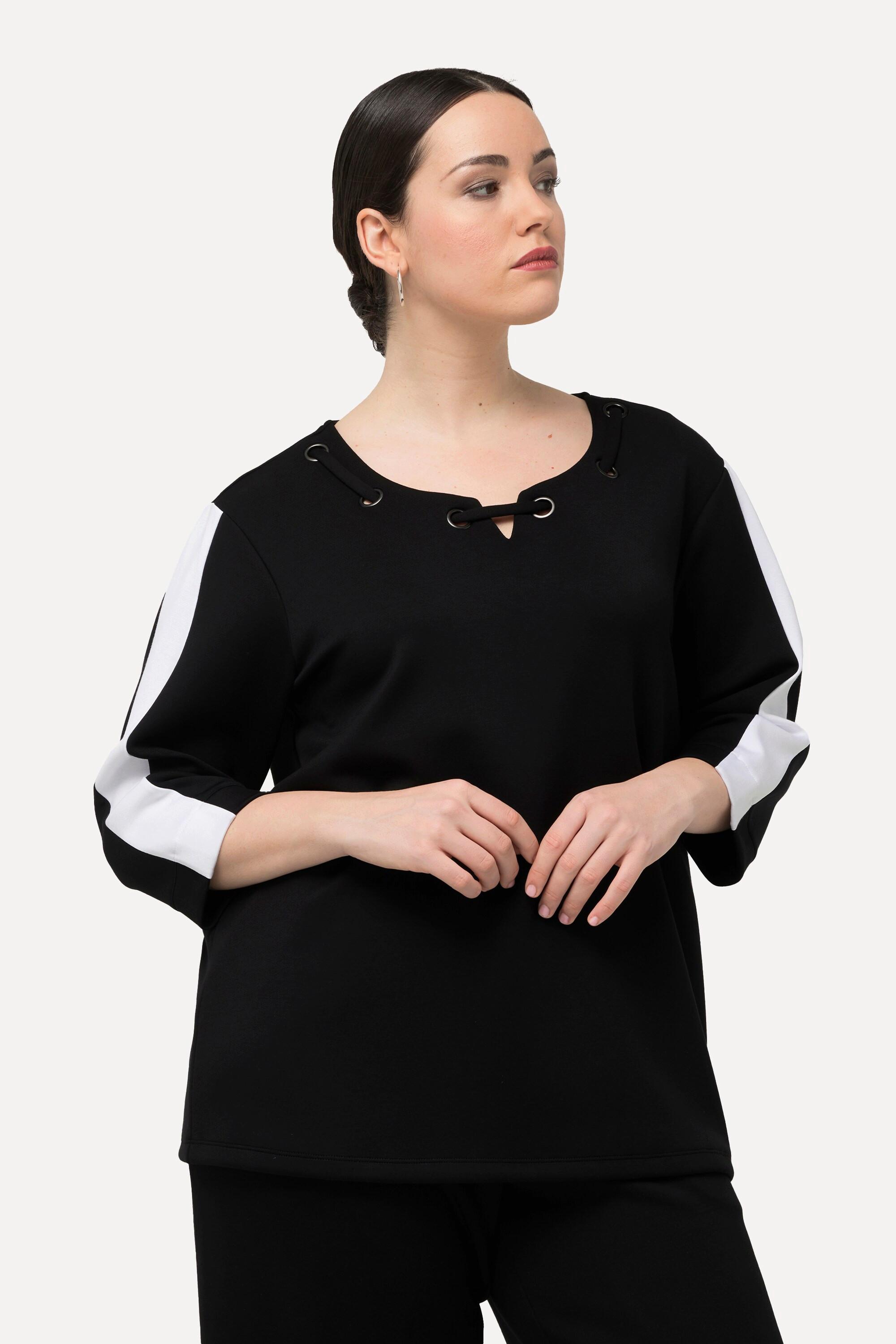 Ulla Popken Sweatshirt, Ösen, Rundhals, 3/4-Arm, extraweich