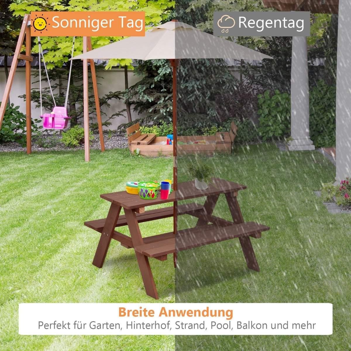 Northix 3-in-1 Picknicktisch mit Abnehmbarem Sonnenschirm Kindertische kindersitzgruppe
