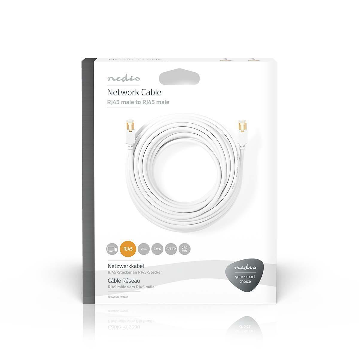 Nedis CAT6 Netzwerkkabel | RJ45 Stecker | RJ45 Stecker | S/FTP | 20,0 m | Rund | LSZH / PVC | Weiß | Box mit Fenster
