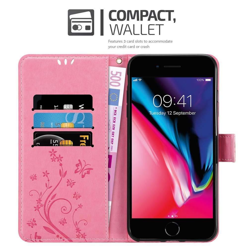 Cadorabo Hülle für Apple iPhone 7 PLUS 7S PLUS 8 PLUS Blumen Design Magnetverschluss