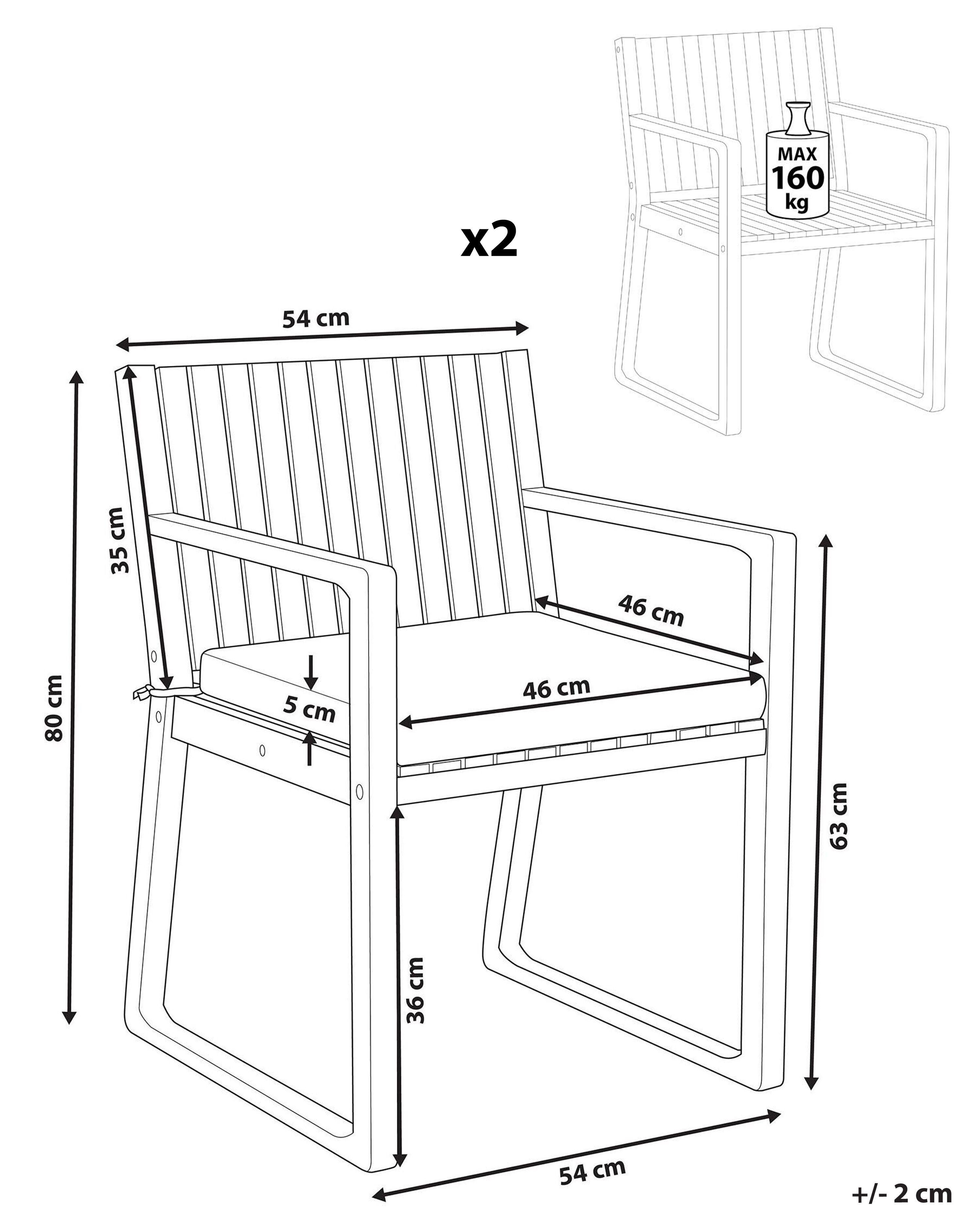 Beliani Set mit 2 Stühlen und Sitzkissen aus FSC® zertifiziertes Akazienholz Klassisch SASSARI PREMIUM