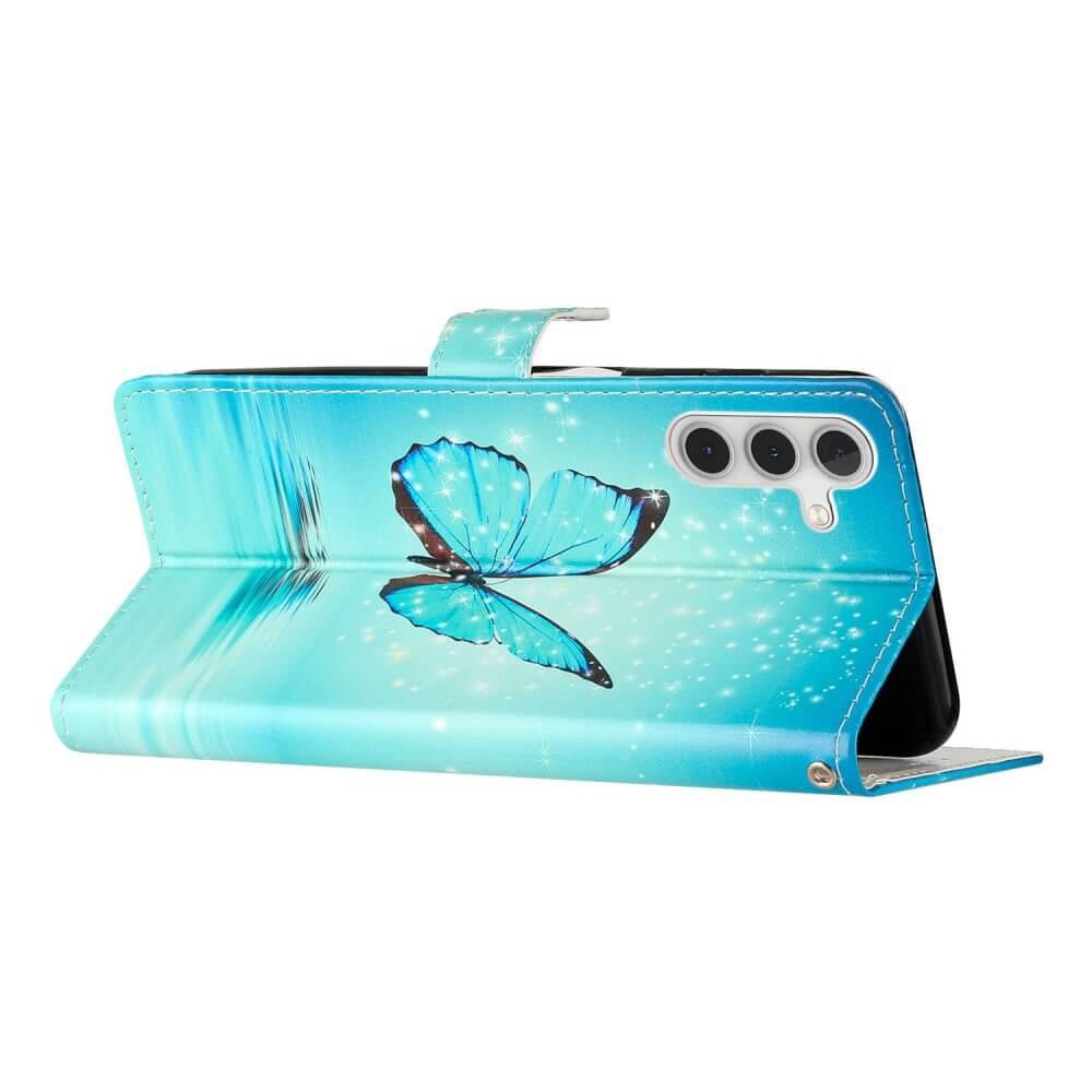 Cover-Discount Galaxy S23 FE - Leder Etui Hülle Schmetterling Blau