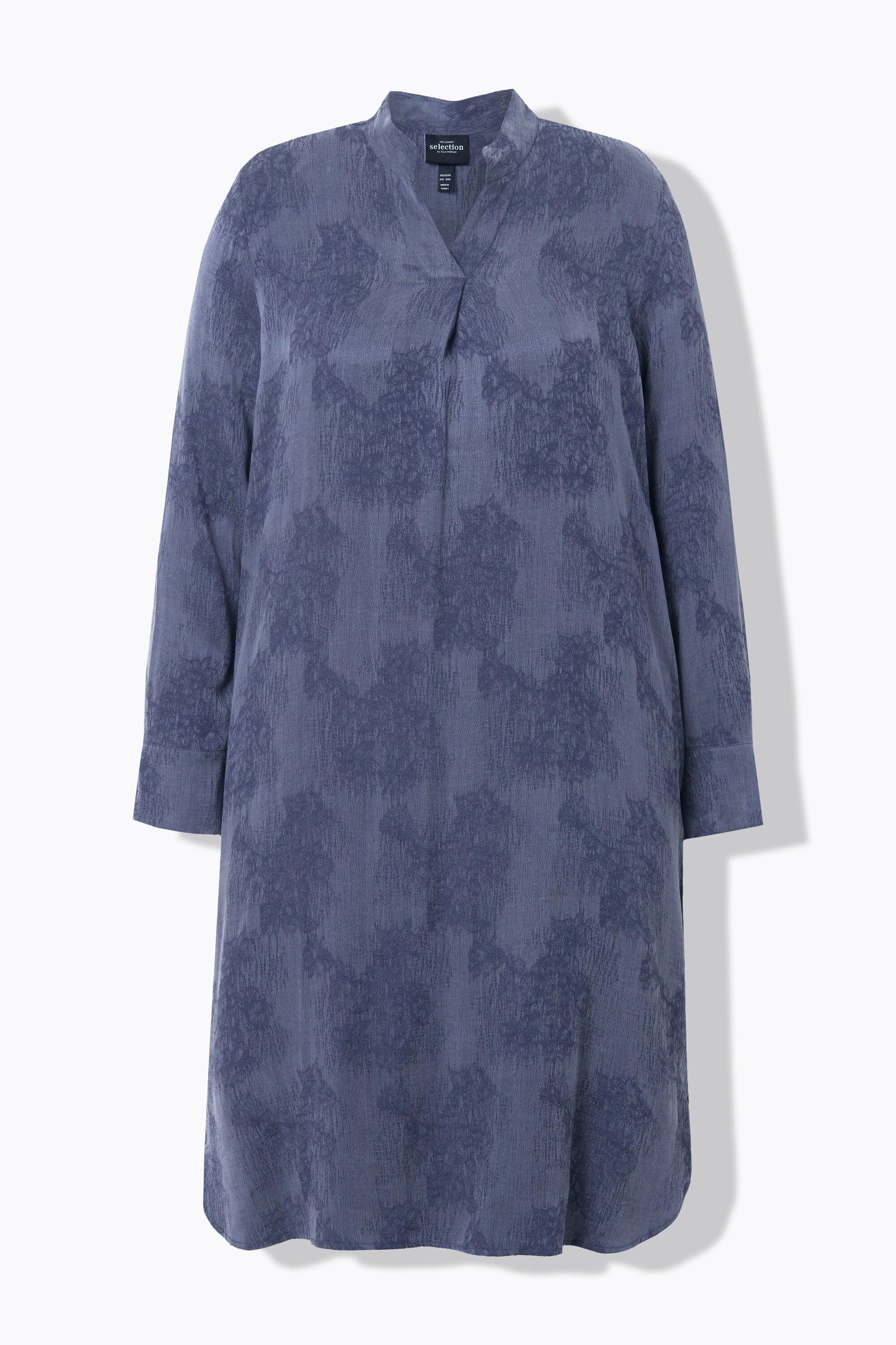 Ulla Popken Lyocell Kleid Stehkragen V-Ausschnitt Langarm